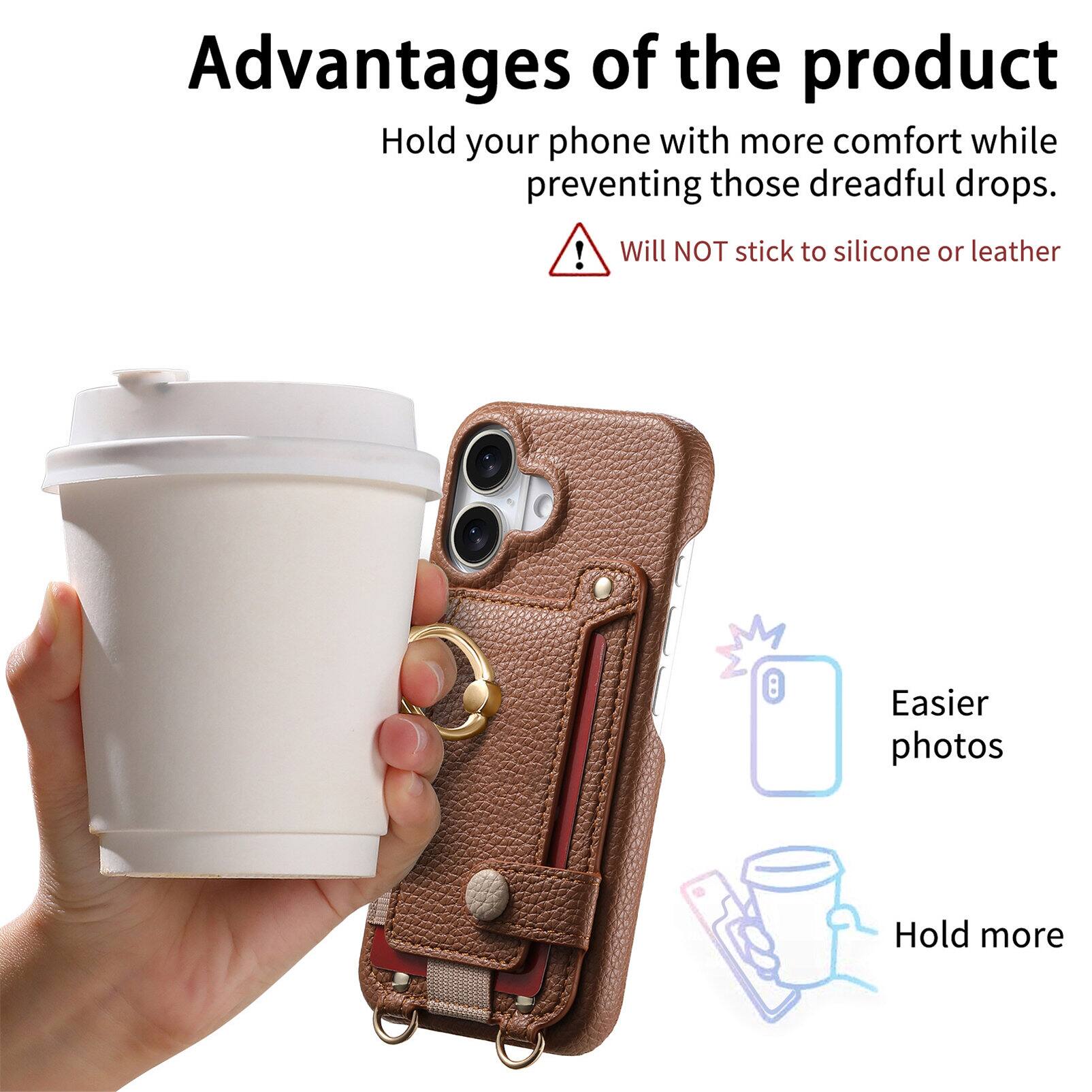 Advantages of the product

- Hold your phone with more comfort while preventing those dreadful drops.
- Will NOT stick to silicone or leather
- Easier photos
- Hold more