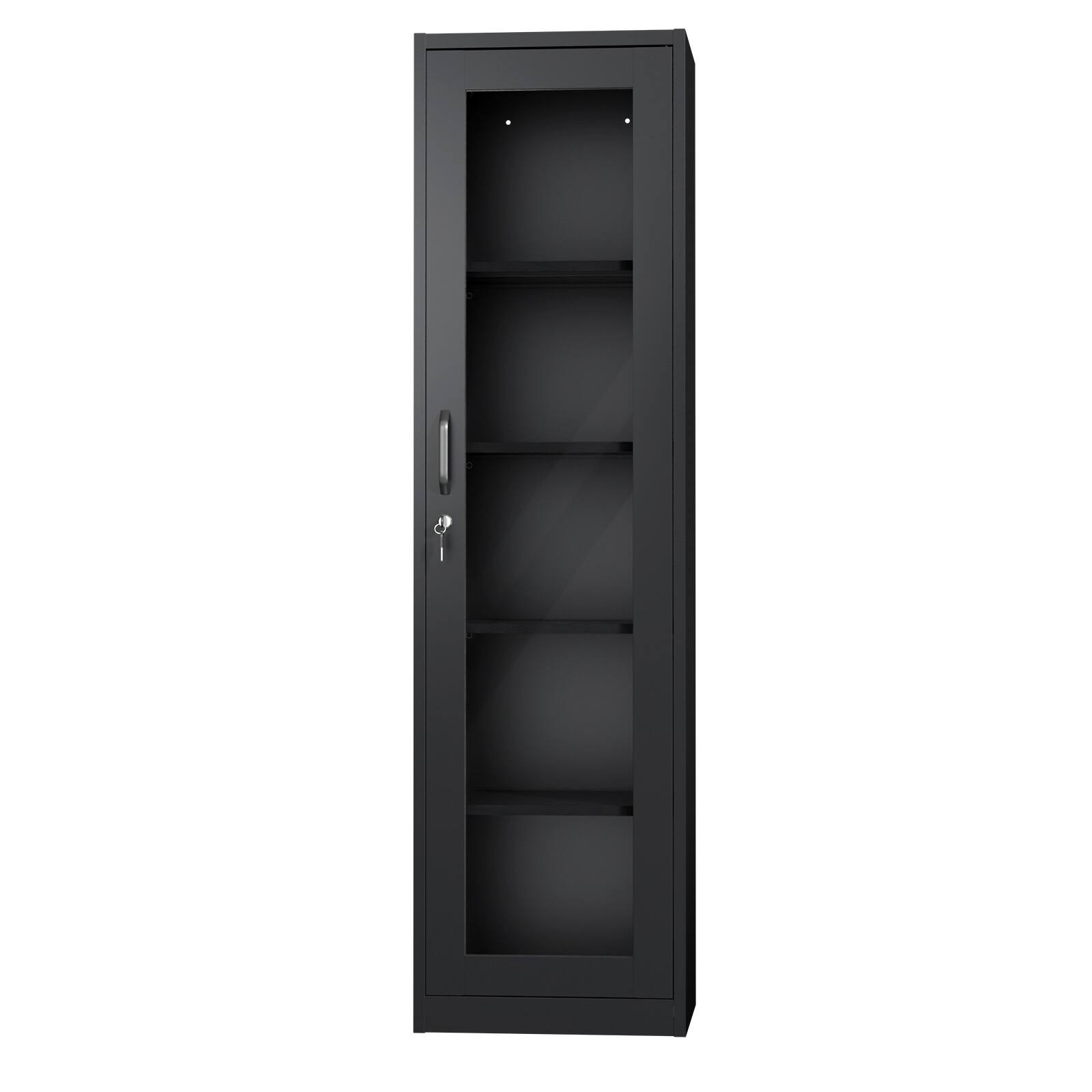 Alt View 4. Winado - 65" Tall Metal Storage Cabinet with Locking Glass Door and 4 Adjustable Shelves for Curio Liquor Display in Retail Store - Black.