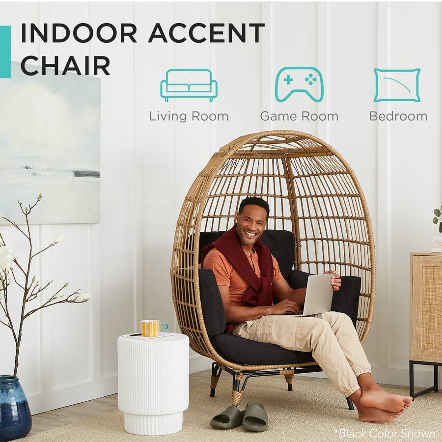 Best Choice Products Wicker Egg Chair Oversized Indoor Outdoor Patio ...