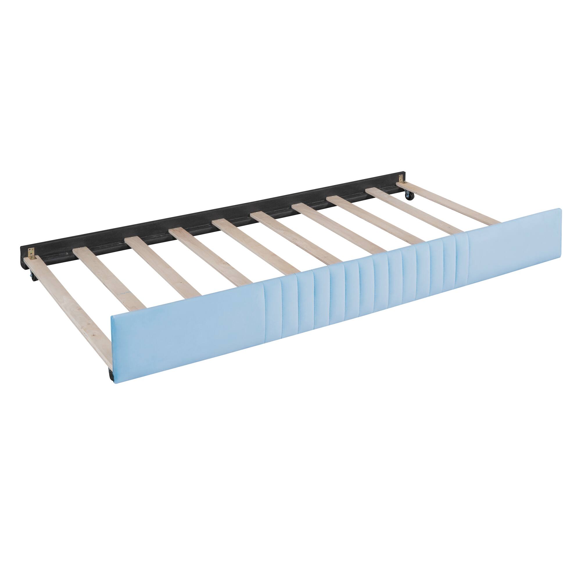 Alt View 8. Tiramisubest - Upholstered Daybed Sofa Bed Twin Size With Trundle Bed and Wood Slat, Light Blue - Light Blue.
