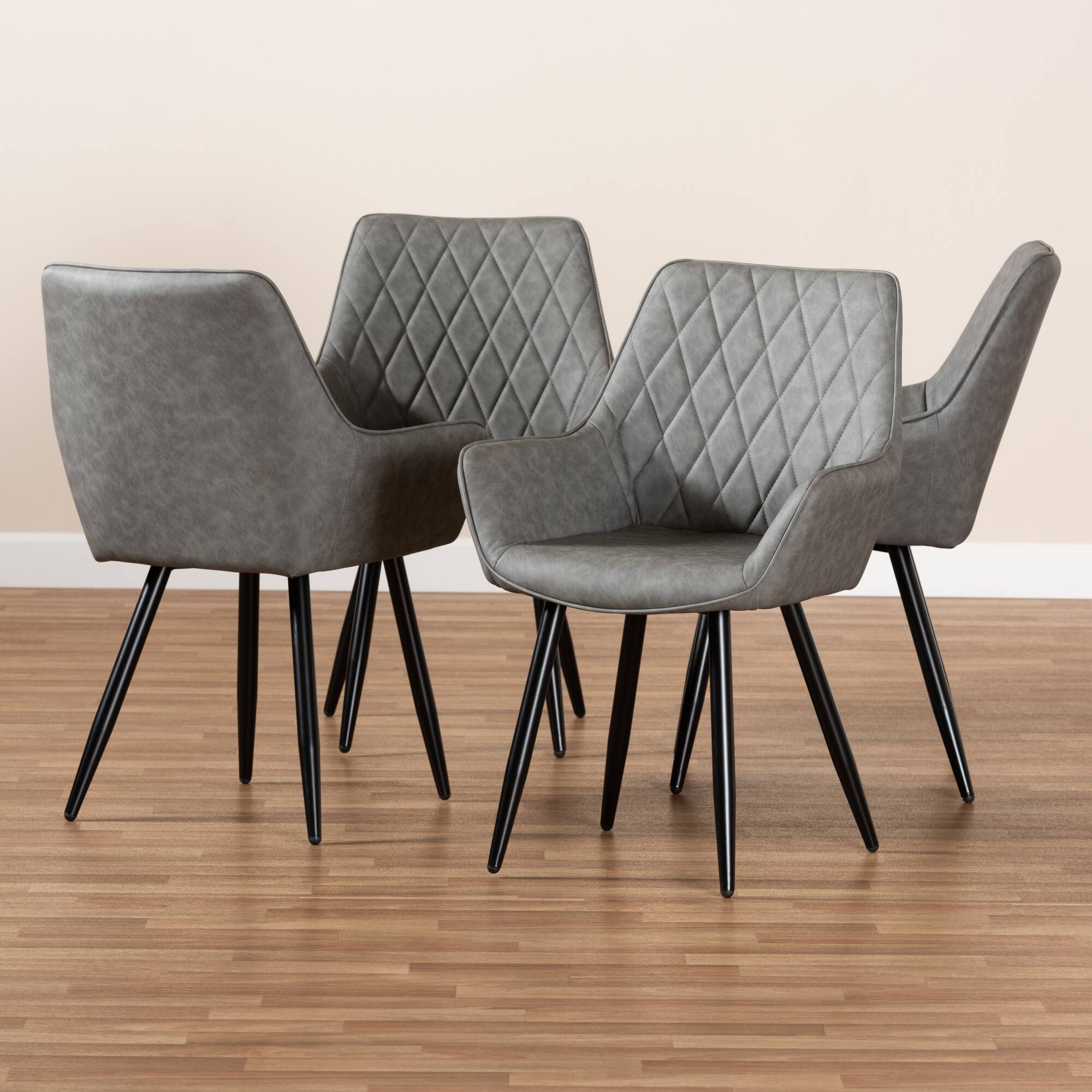 Alt View 2. Baxton Studio - Astrid Mid-Century Contemporary Faux Leather Upholstered and Metal 4-Piece Dining Chair Set - Grey/Black.