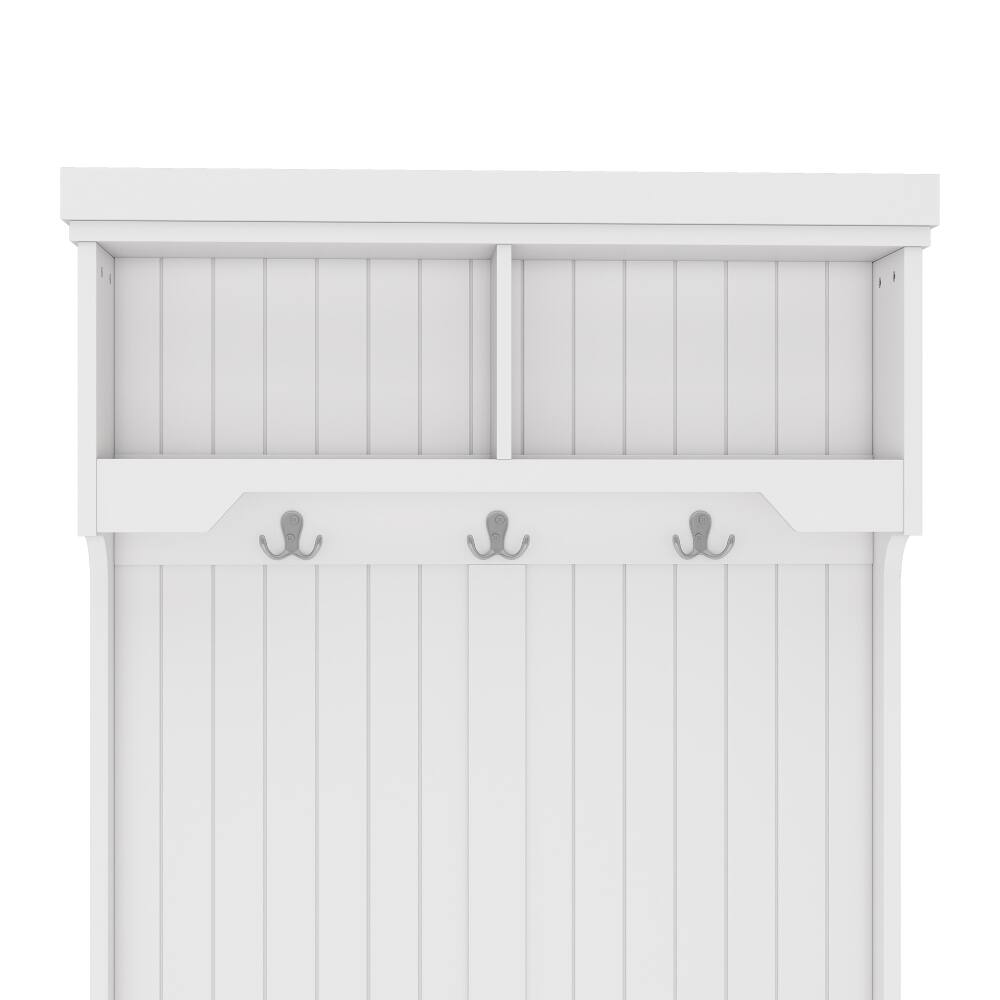 Alt View 7. Loheer - Loheer White Hall Tree with Shoe Bench, Multifunctional Entryway Coat Rack with Storage Cabinet - White.