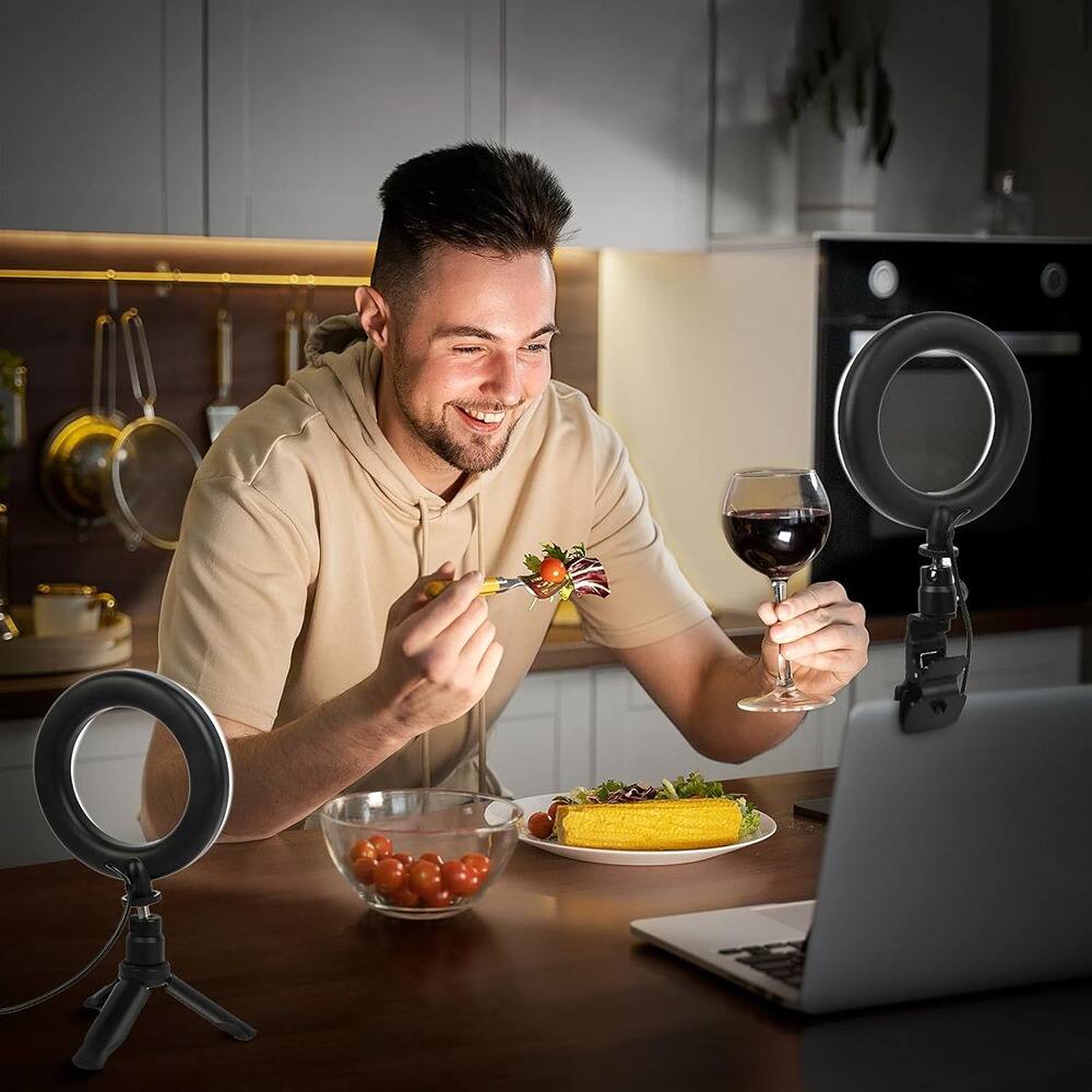 Left. PARKER SLATER - 2 Pack Ring Light with Tripod Stand, Small LED Desk Circle Lights Clip-On for Laptop/Computer, Zoom Meeting, Video Confe.