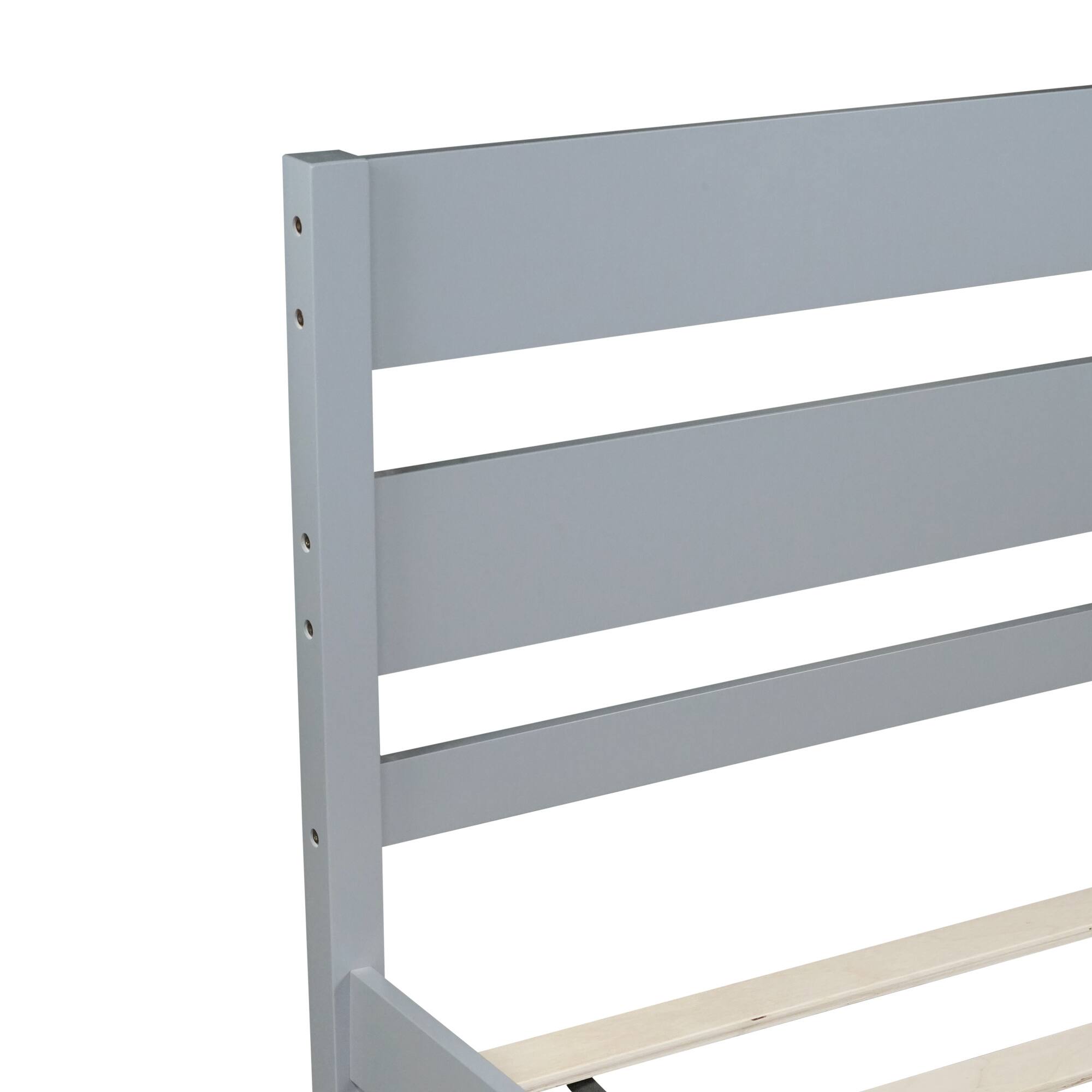Alt View 1. GOODSILO - Twin Size Wooden Bed with Headboard and Footboard - Minimalist Design with Underneath Storage - Grey.