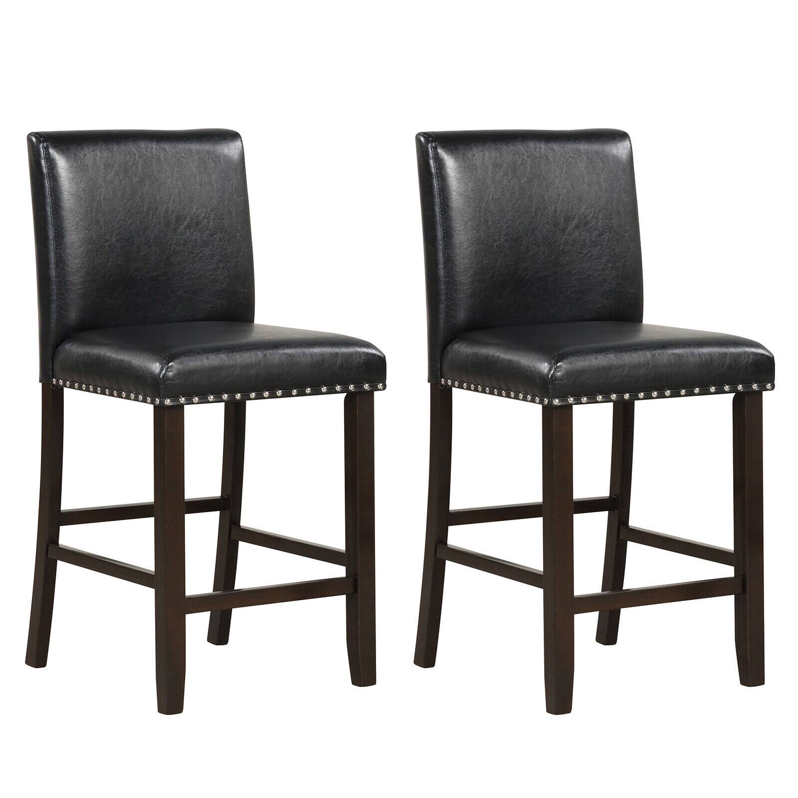 Front. Ecooso - Set of 2 Bar Stools with Back for Kitchen Island and Counter Seating - Black.