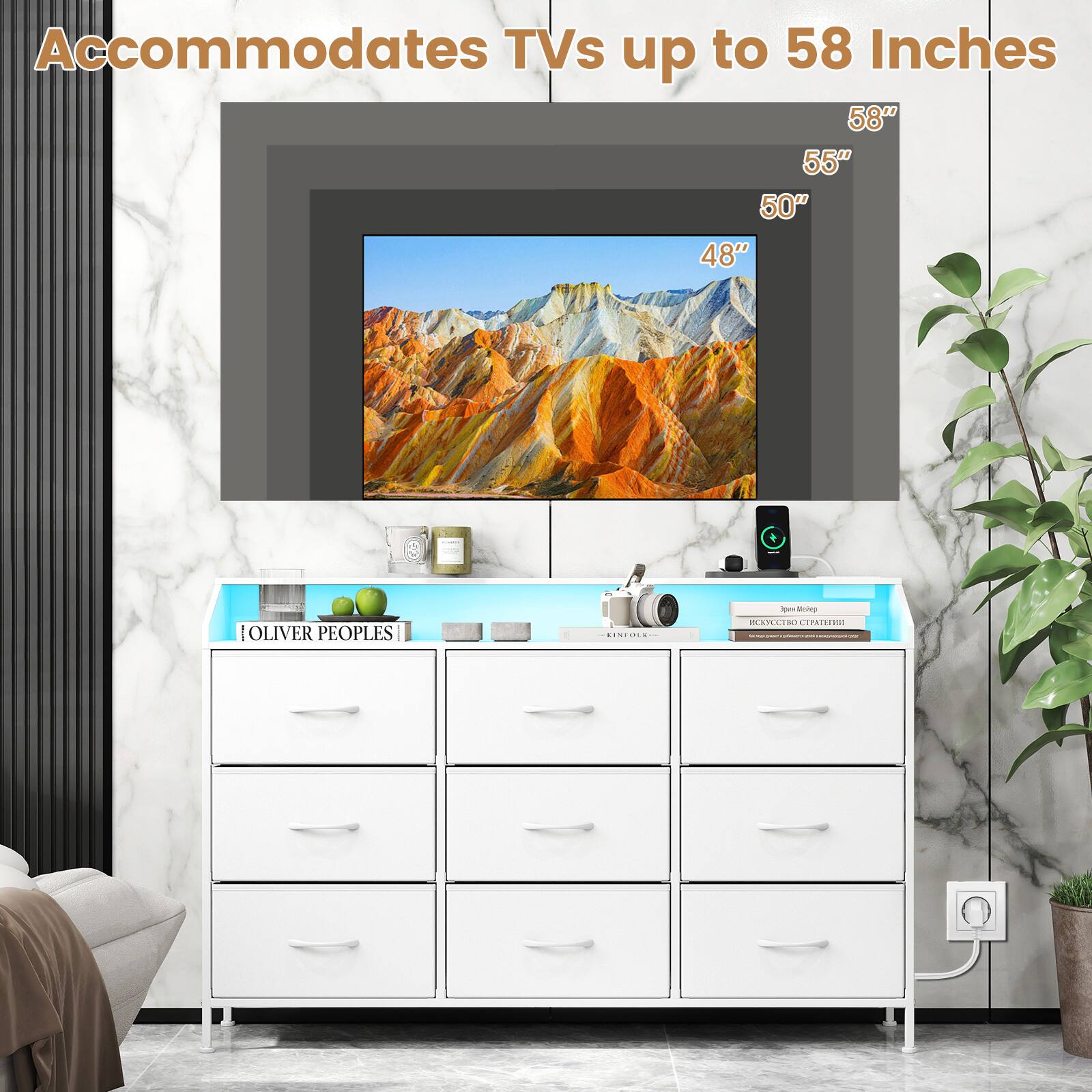 Accommodates TVs up to 58 Inches  
58" 55" 50" 48"  

OLIVER PEOPLES | GOICD SEAN