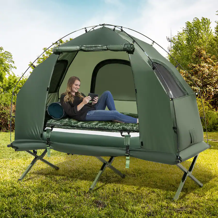 Costway Person Waterproof Camping Tent Cot with Air Mattress