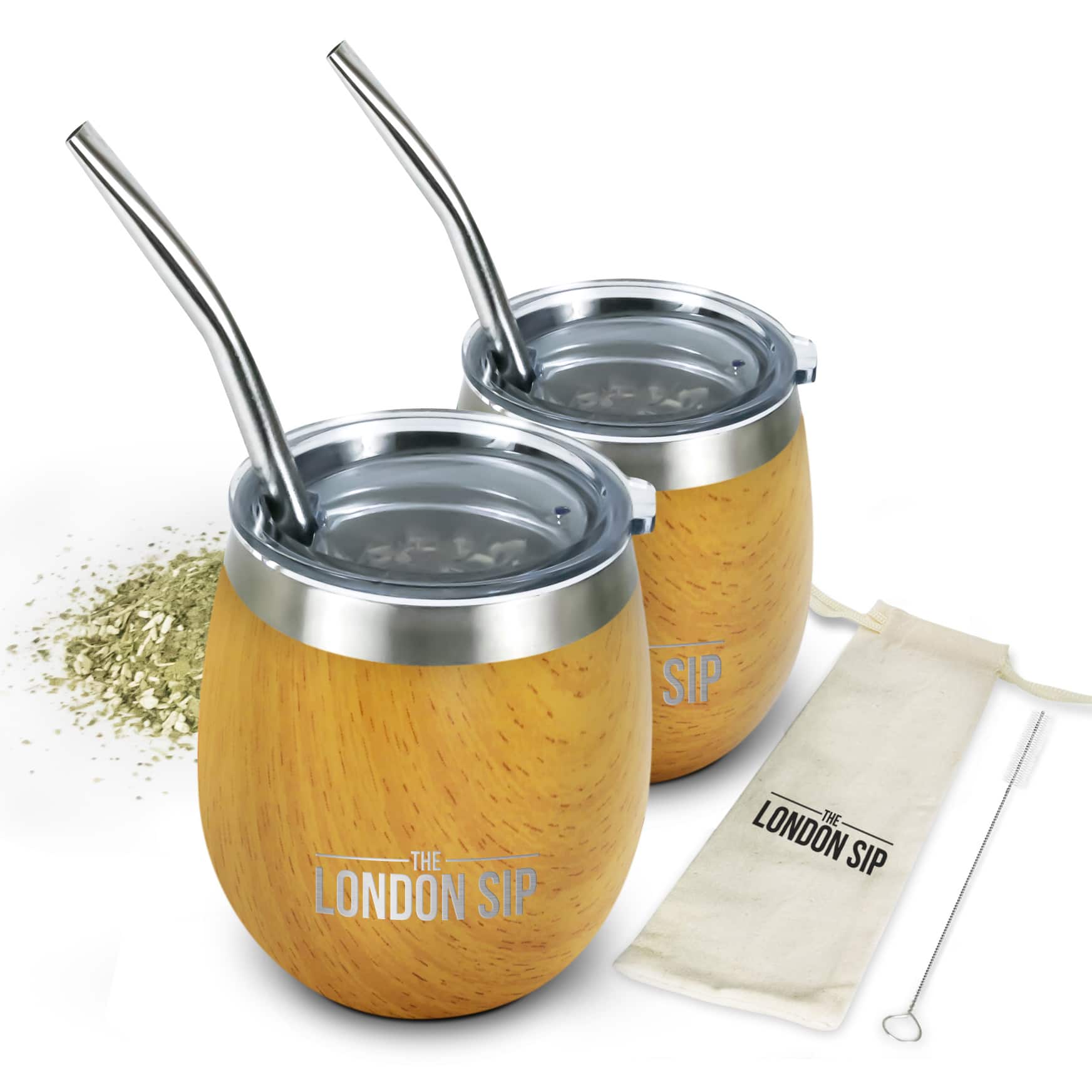 Escali - London Sip Yerba Mate Cup Set 8oz - Light Burl Wood