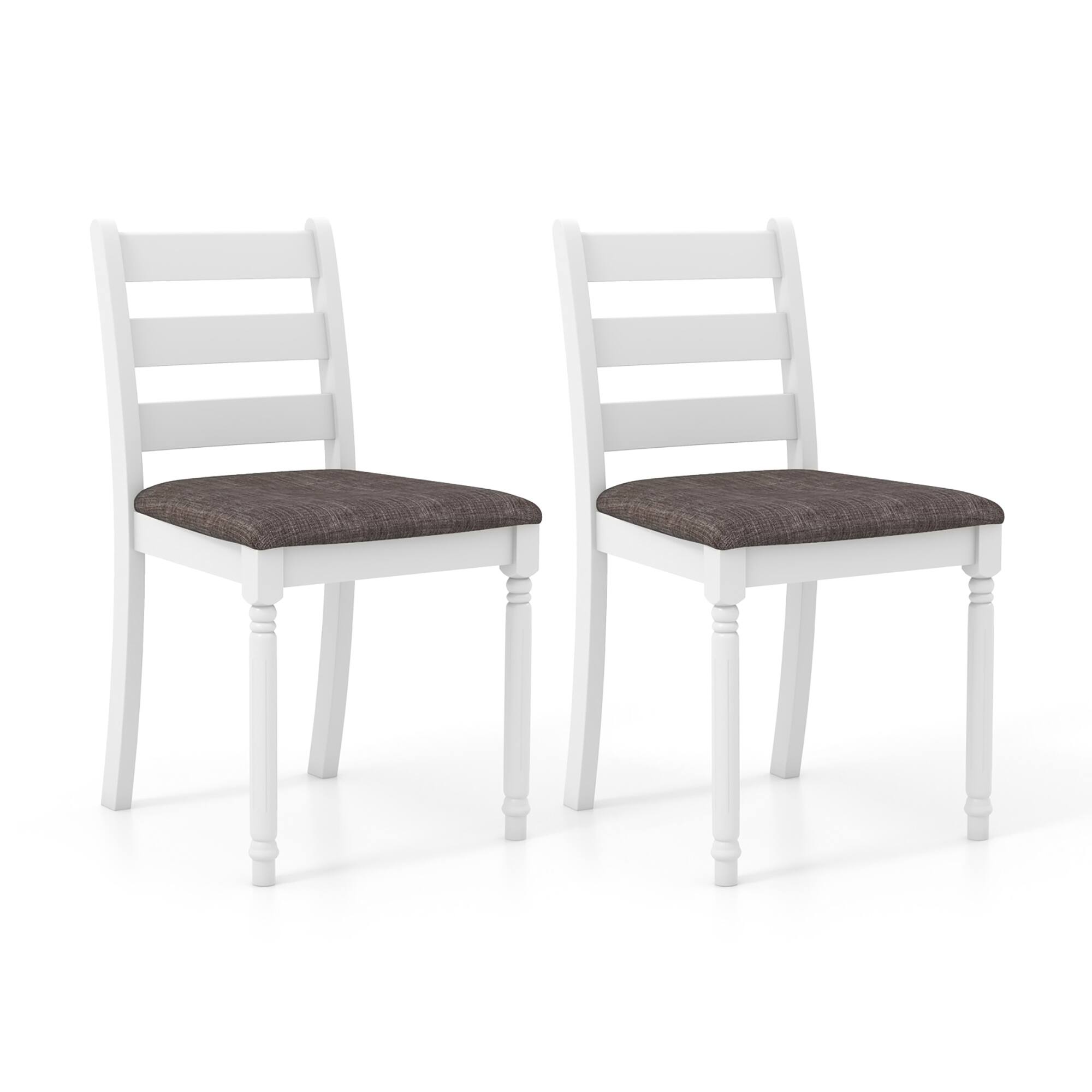 Gymax - Wooden Dining Chair Set of 2 w/ Acacia Wood Legs Padded Cushion Ladder Back - White, Gray