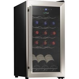 NutriChef - 15-Bottle Wine Fridge, Adjustable Temp 41°F-64°F, Ultra Quiet Operation, Mini Cooler (PKCWC15) - Stainless Steel