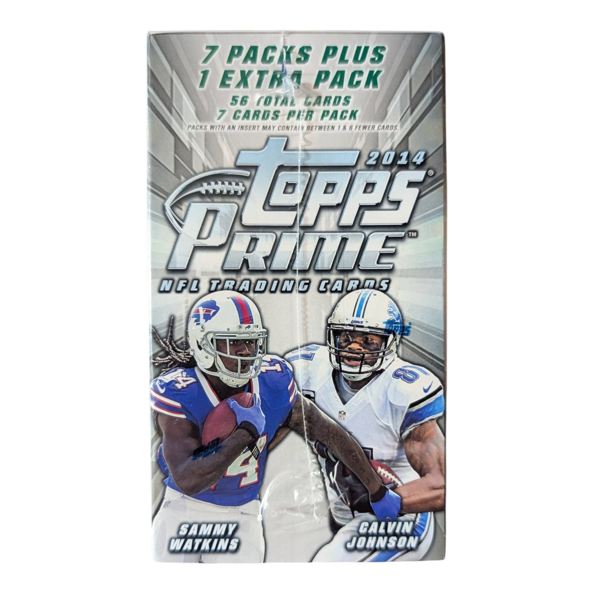 7 PACKS PLUS 1 EXTRA PACK 56 TOTAL CARDS 7 CARDS PER PACK PACKS WITH AN INSERT MAY CONTAIN BETWEEN 1 & 5 FEWER CARDS 2014 TOPPS PRIME NFL TRADING CARDS 1 JONS 1 23 4 30

SAMMY WATKINS
CALVIN JOHNSON