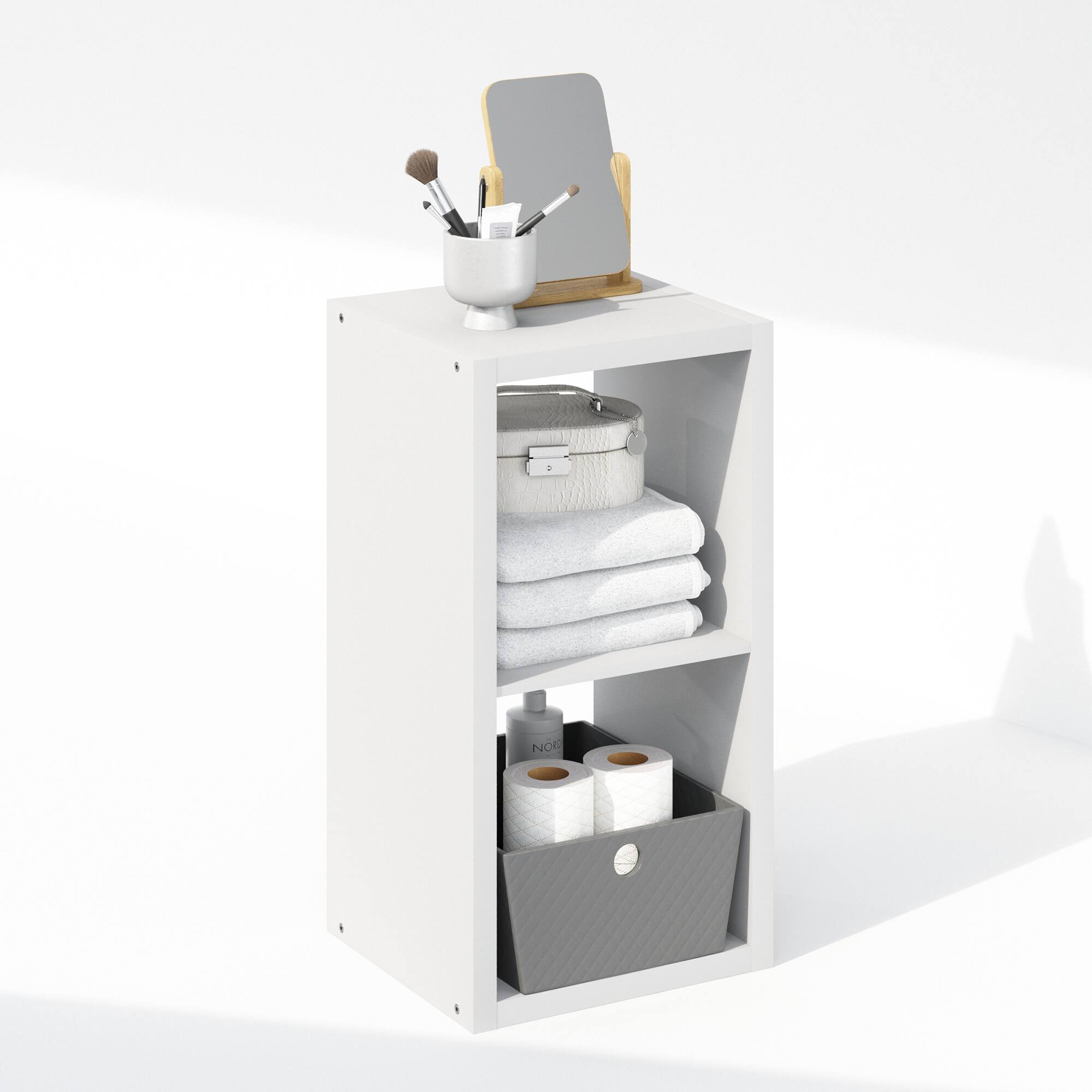 Alt View 3. Furinno - Cubic Open Back Multipurpose Clothing & Closet Storage Organizer Shelf, 2-Cube - White.