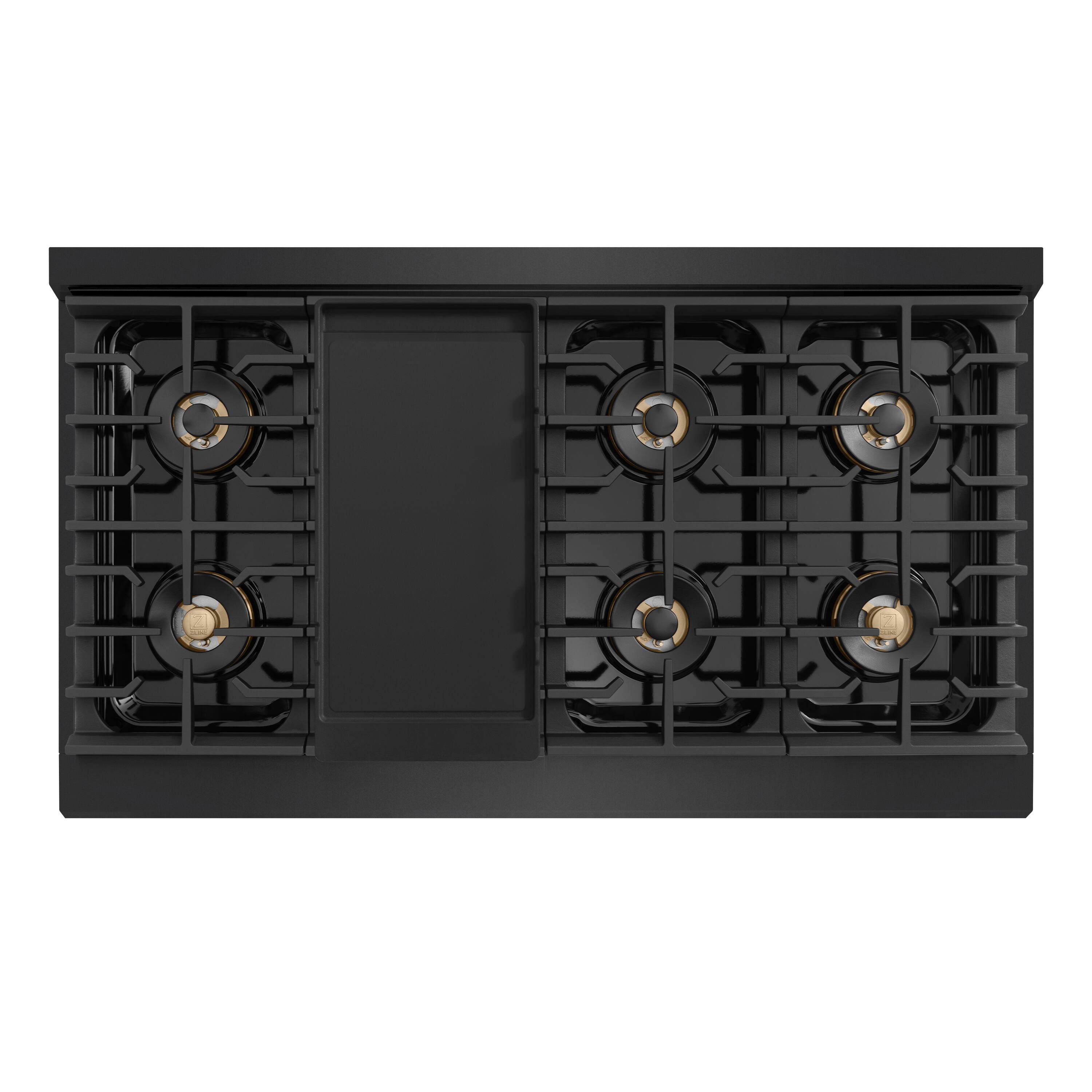 Alt View 7. ZLINE - Autograph 48 in. 6.7 cu. ft. Double Oven Marino Freestanding Gas Range with DuoPro Cooktop with Gold Accents - Black Stainless Steel.