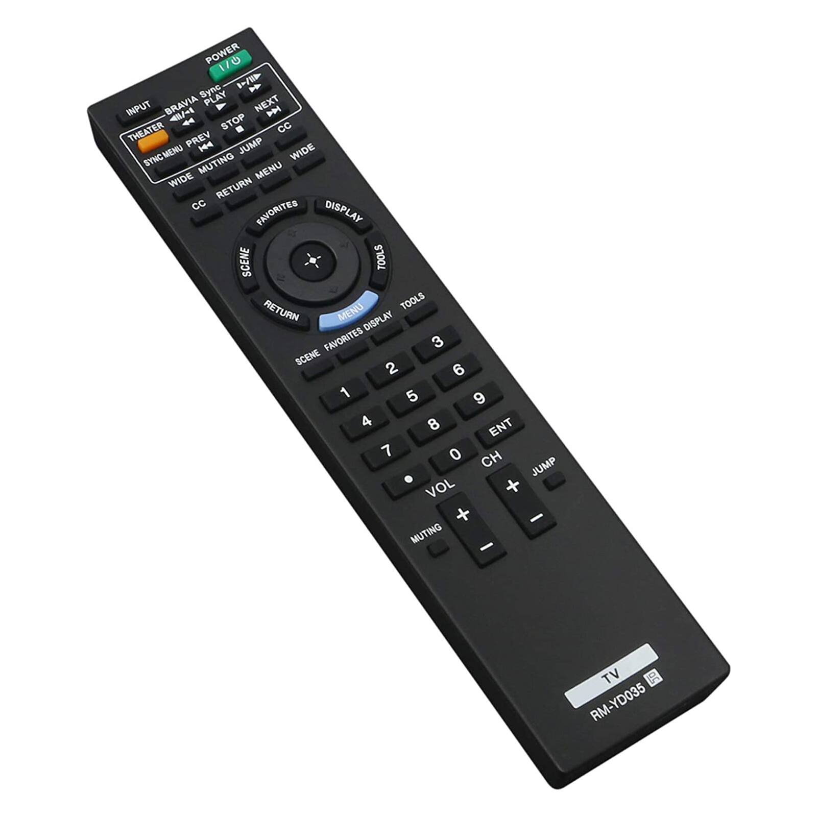 POWER 170 1/ Sync PLAY INPUT BRAVIA NEXT I THEATER A STOP - cC PREV 144 JUMP SYNC MENU WIDE MUTING MENU WIDE RETURN cC FAVORITES DISPLAY SCENE TOOLS RETURN TOOLS MENU DISPLAY FAVORITES 3 SCENE 2 6 1 5 9 4 8 ENT 7 0 CH JUMP . VOL + + - MUTING - TV P RM-YD035