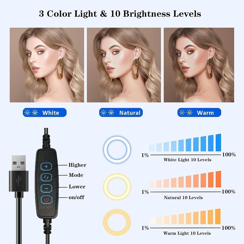 3 Color Light & 10 Brightness Levels

- White
- Natural
- Warm

Higher Mode
Lower on/off

White Light 10 Levels: 1% to 100%
Natural 10 Levels: 1% to 100%
Warm Light 10 Levels: 1% to 100%