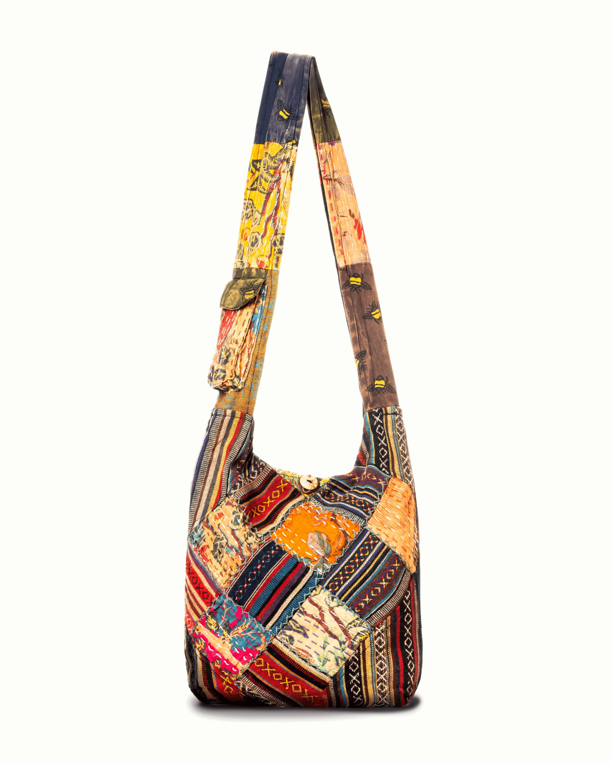 Front. Kathmandu Collection - Quilted Patchwork Hobo Bag - Quilt Multicolor.