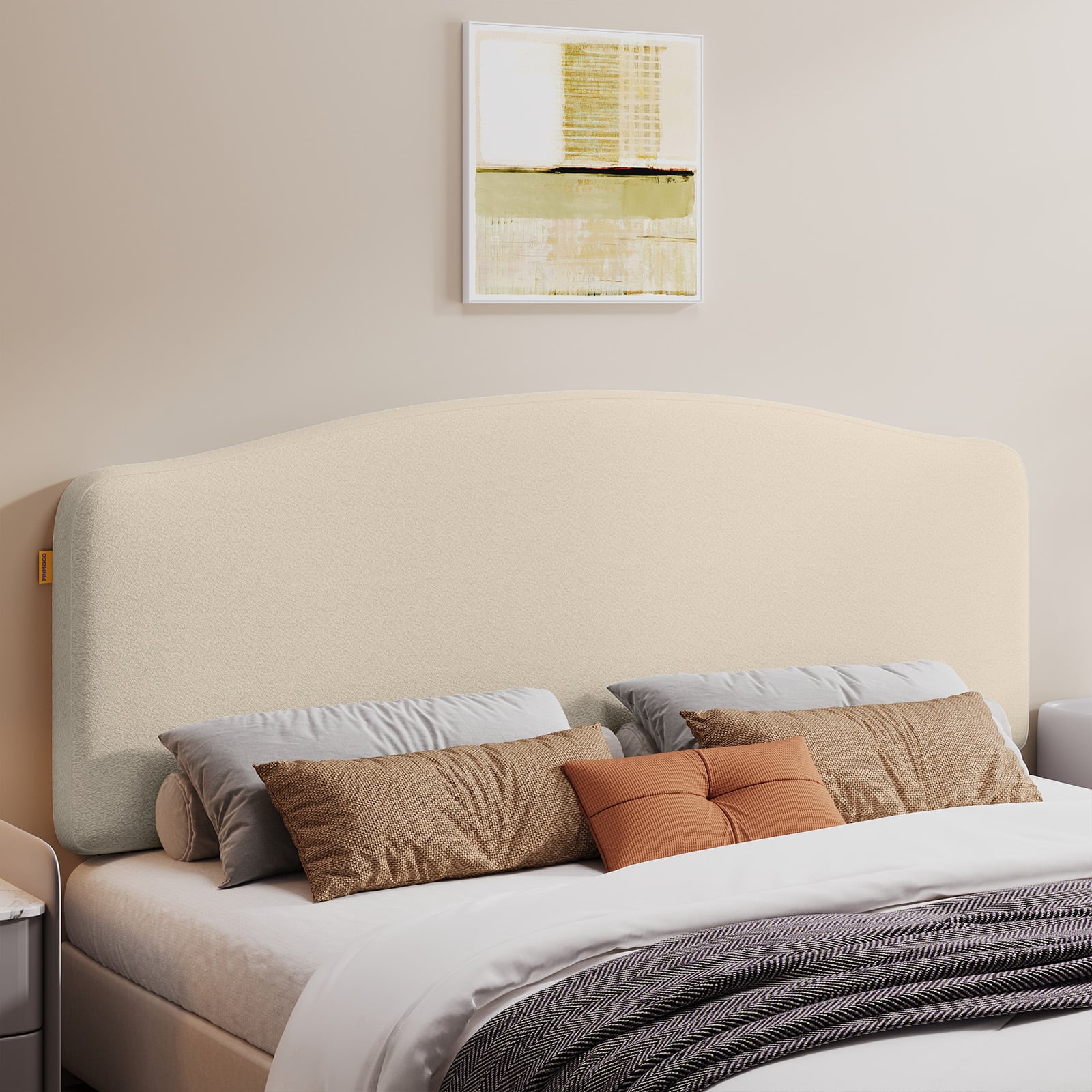 Pinmoco - Curved Upholstered Headboard with Adjustable Height & Easy Plug-in Mount, Scratch-Resistant Towel Velvet - off-white