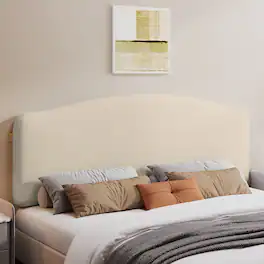 Pinmoco - Curved Upholstered Headboard with Adjustable Height & Easy Plug-in Mount, Scratch-Resistant Towel Velvet - off-white