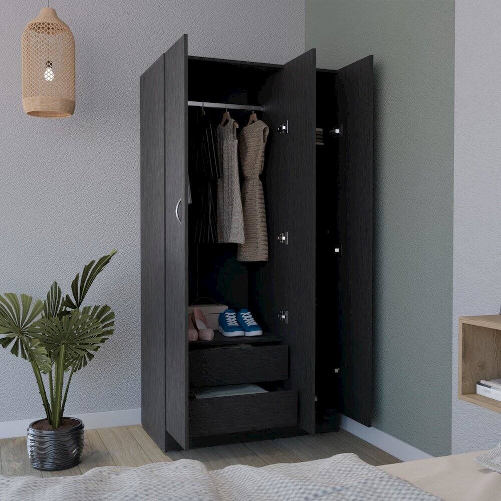 Alt View 4. TuHome - Ohio Armoire Wardrobe Black MDF - Black.