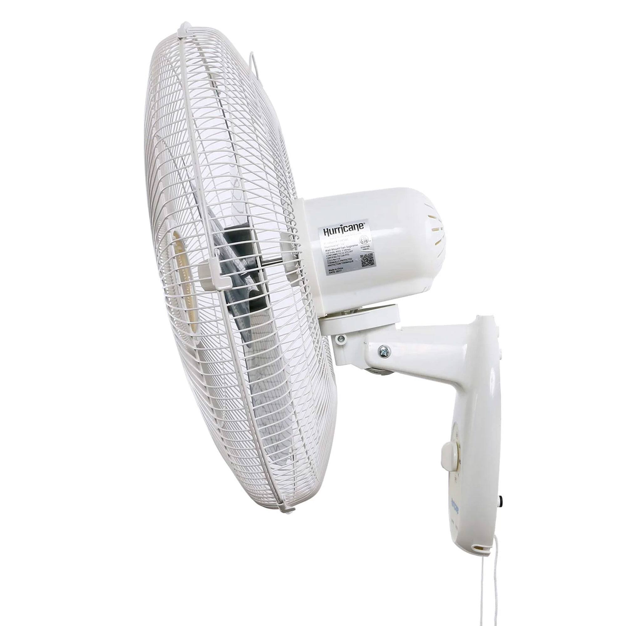 Alt View 4. Hurricane - Hurricane Supreme 18 Inch 90 Degree Oscillating 3 Speed Wall Mounted Fan, White - Supreme.