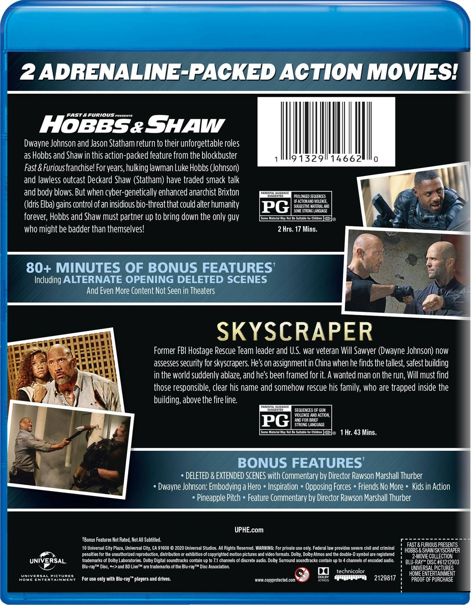 Back. Fast & Furious Presents: Hobbs & Shaw/Skyscraper (Blu-ray Double Feature) [Blu-ray].
