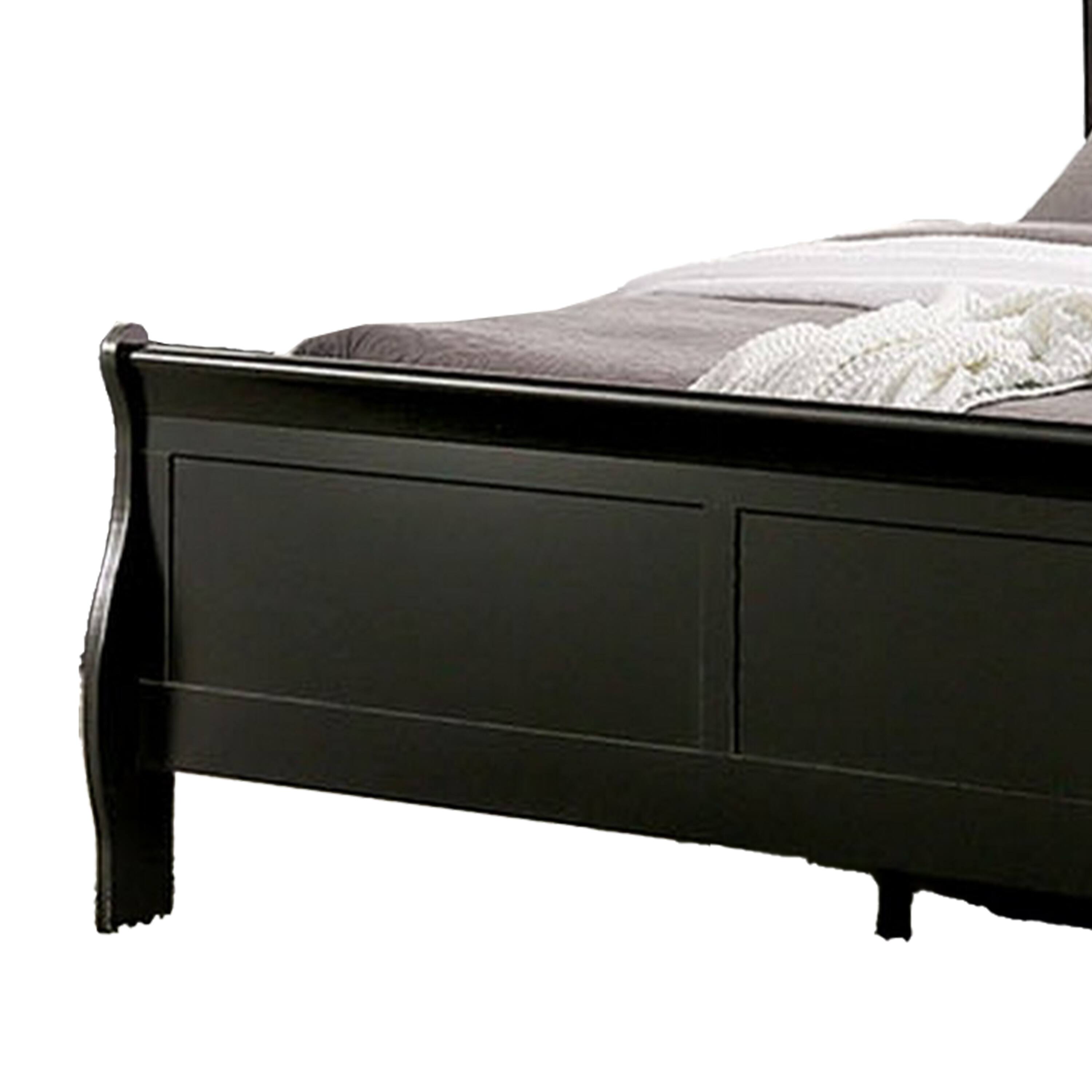 Alt View 3. Manhattan Lane - Ryla Full Size Bed, Sleigh Panel Headboard and Footboard, Black Solid Wood - Black.