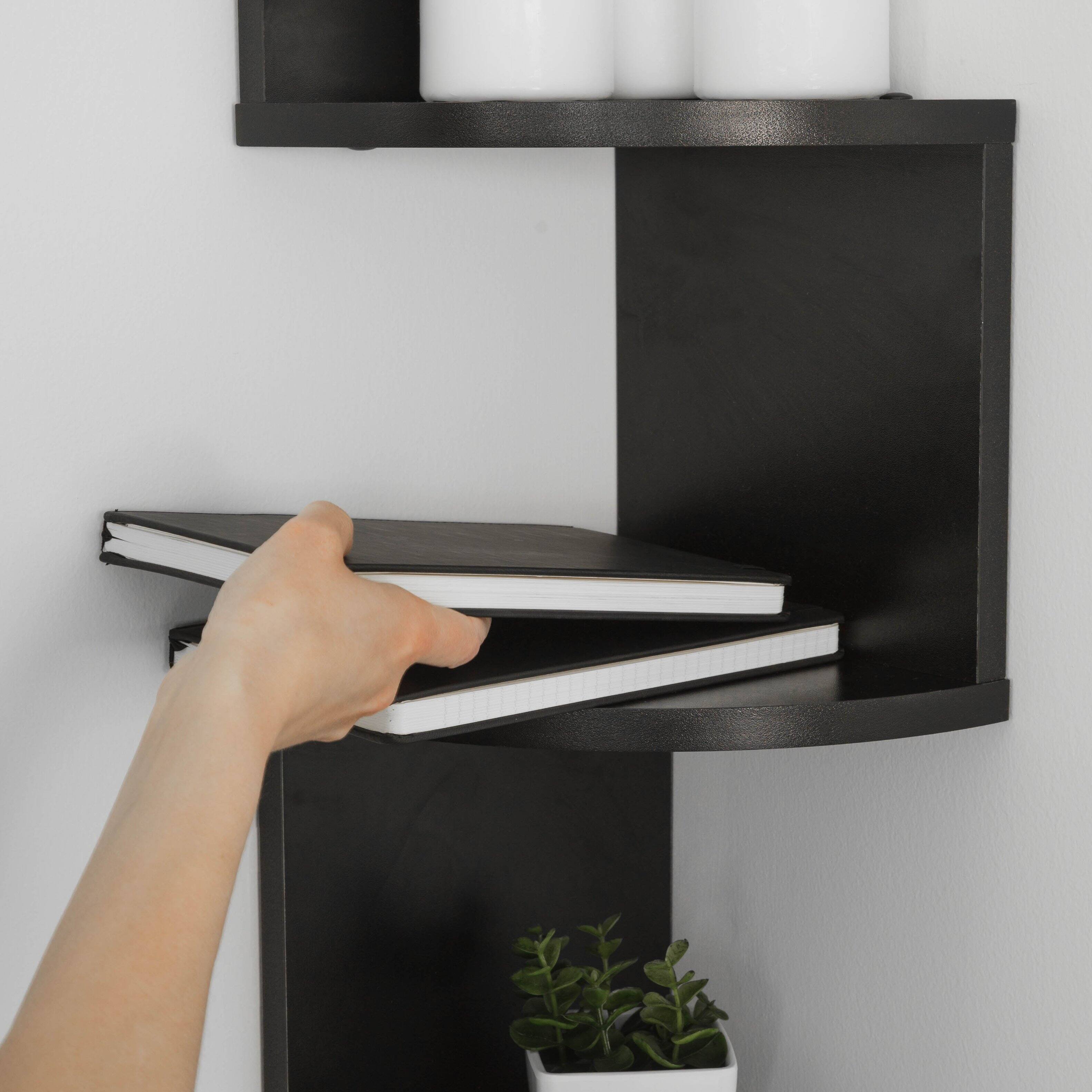 Back. Danya B - Five Tier Corner Wall Shelf - Black - Black.