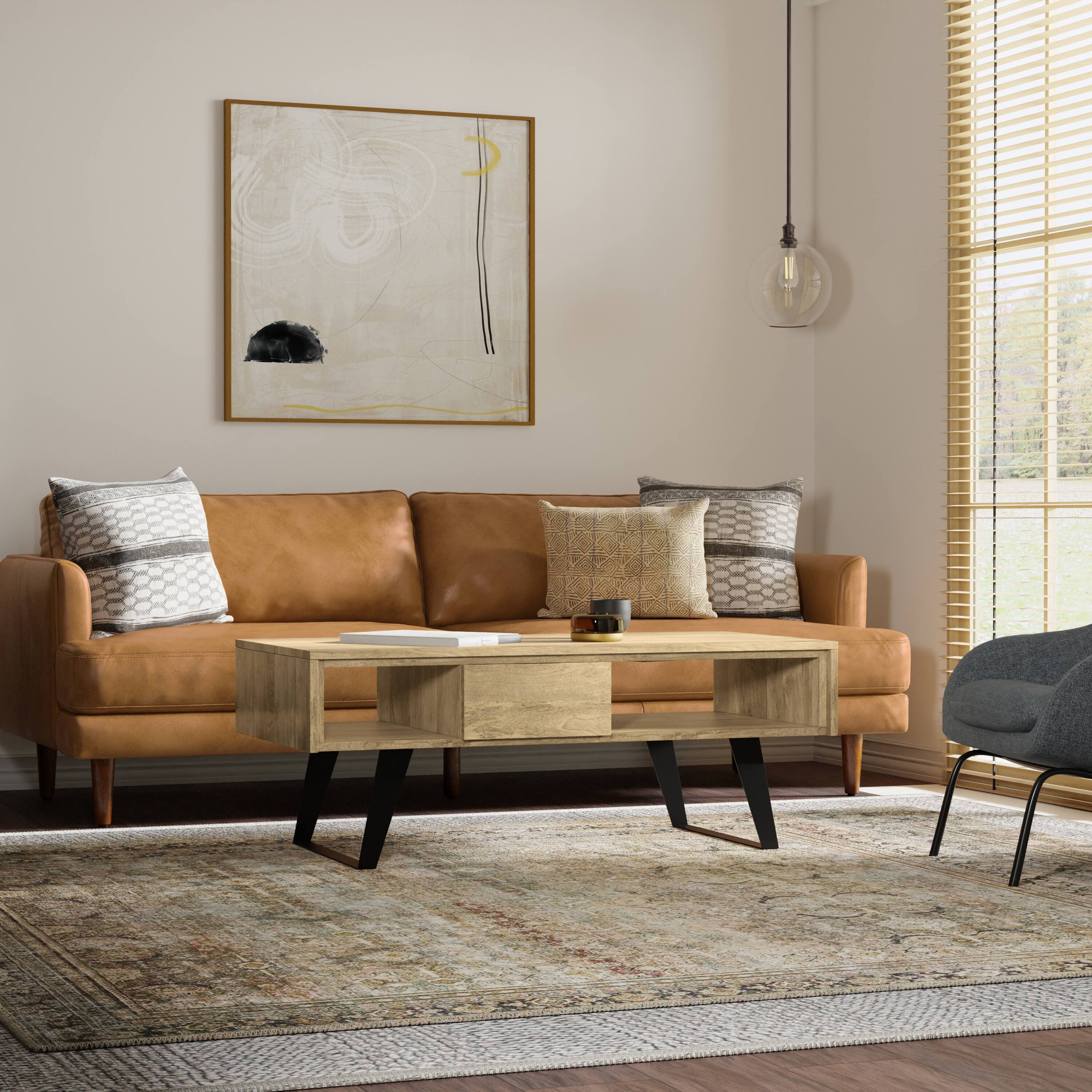 Angle. Simpli Home - Lowry SOLID MANGO WOOD and Metal 48 inch Wide Rectangle Modern Industrial Coffee Table in Natural - Natural.