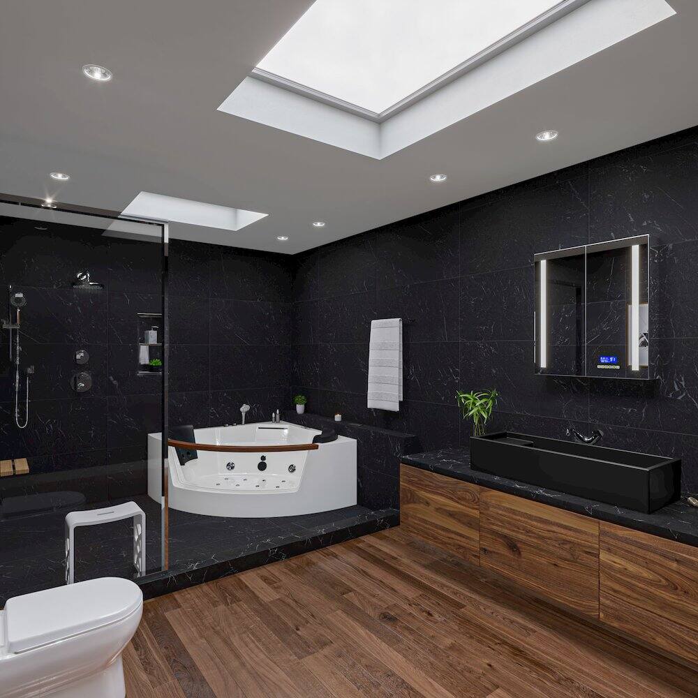 Alt View 1. Alfi - 39" Black Matte Above Mount Fireclay Bathroom Trough Sink - Black.