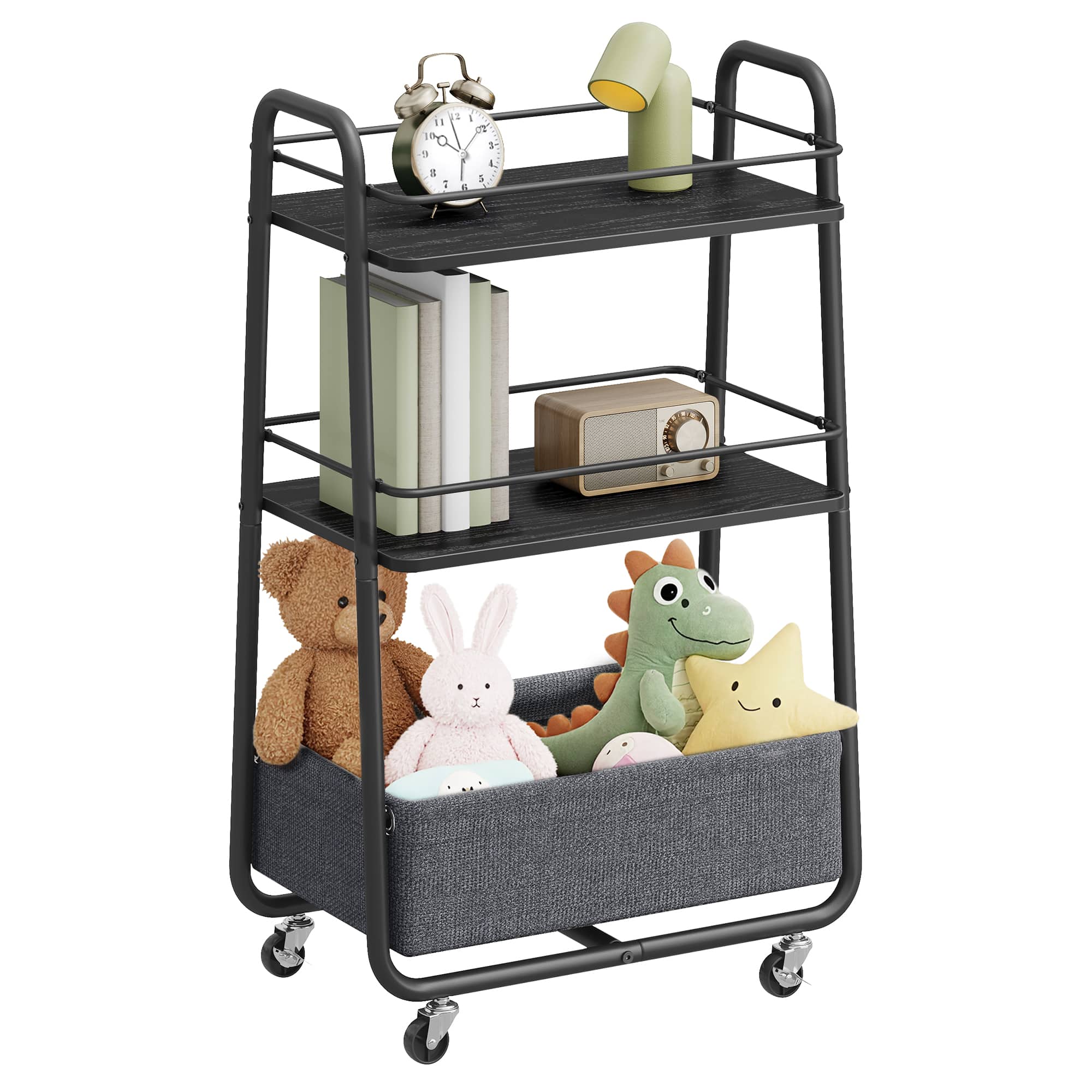 Songmics Home - LILEA Collection - Storage Cart with Fabric Basket, 3-Tier Rolling Utility Cart with Wheels and Shelves - Ebony Black and Slate Gray price history on PriceWatchPro