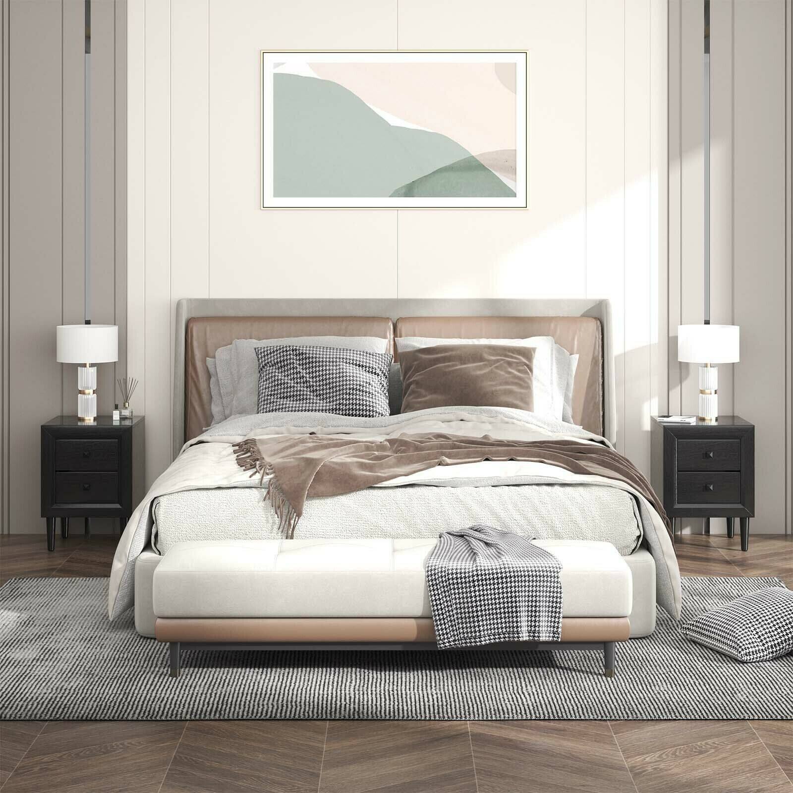 Alt View 2. Ecooso - Nightstand Multipurpose Retro Bedside End Side Table with 2 Drawers for Bedroom - Black.