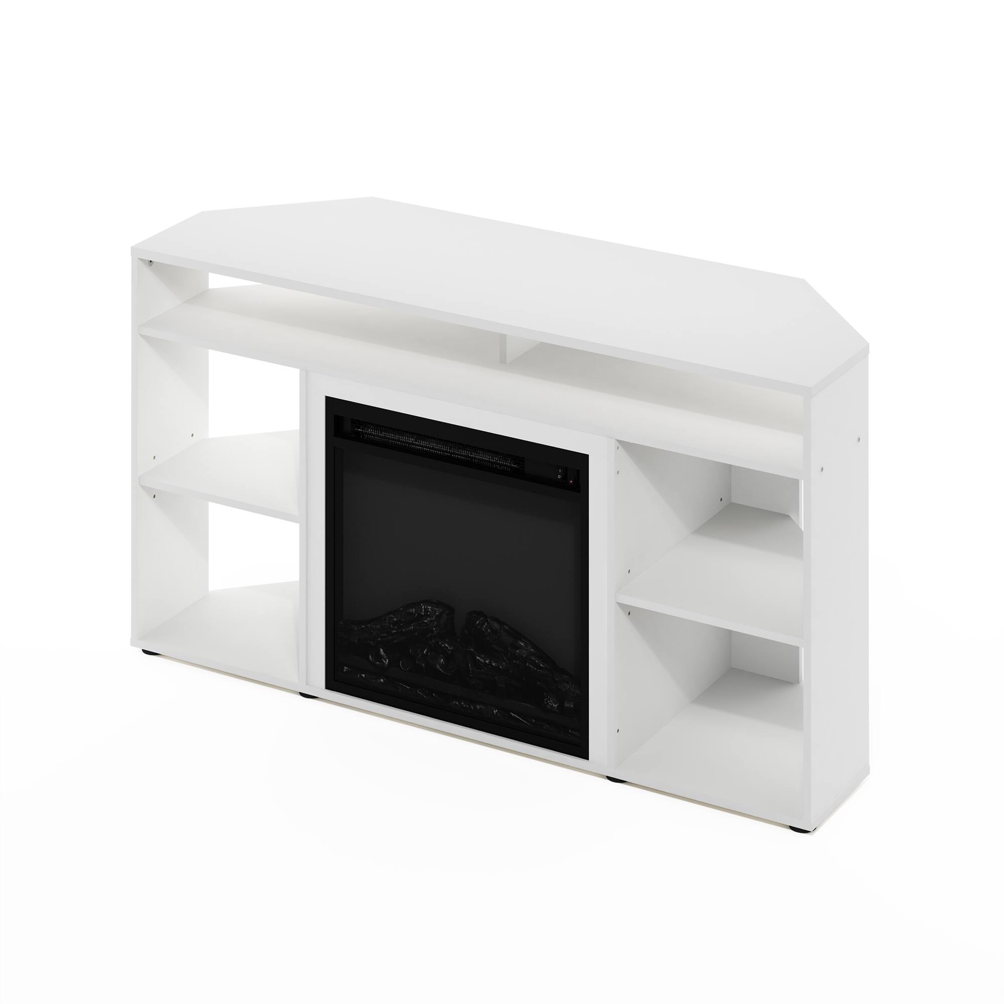 Alt View 3. Furinno - Jensen Corner TV Stand with Fireplace for TV up to 55 Inches - Solid White.
