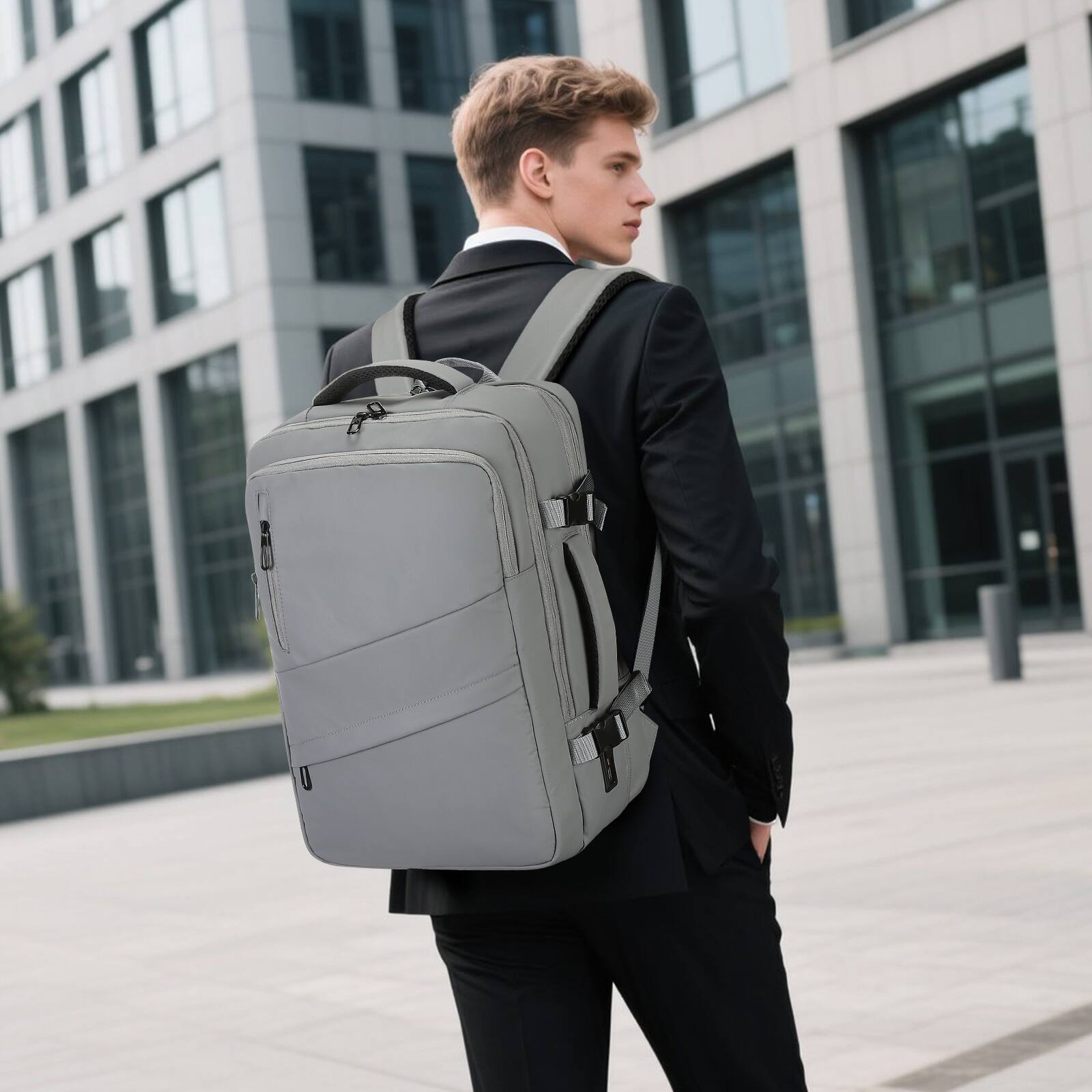 Alt View 1. Unique Bargains - Travel Carry on Backpack, 18.9" Flight Approved, Expandable Weekender, Waterproof USB A/C, 18" Suitcase - Gray.