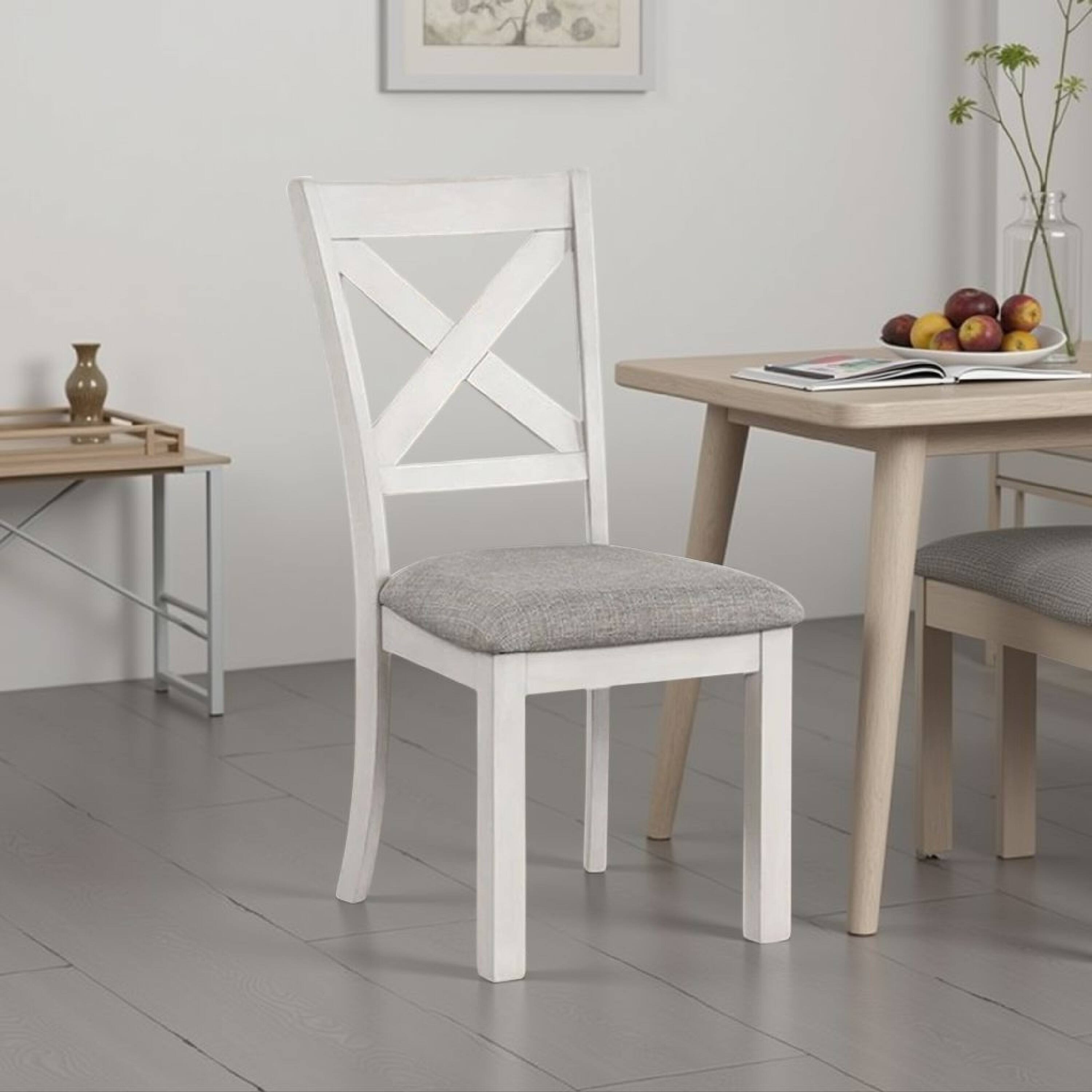 Alt View 5. Manhattan Lane - Rone Side Dining Chair Set of 2, Rustic White Rubberwood, Gray Fabric - Rustic White Oak, Gray.