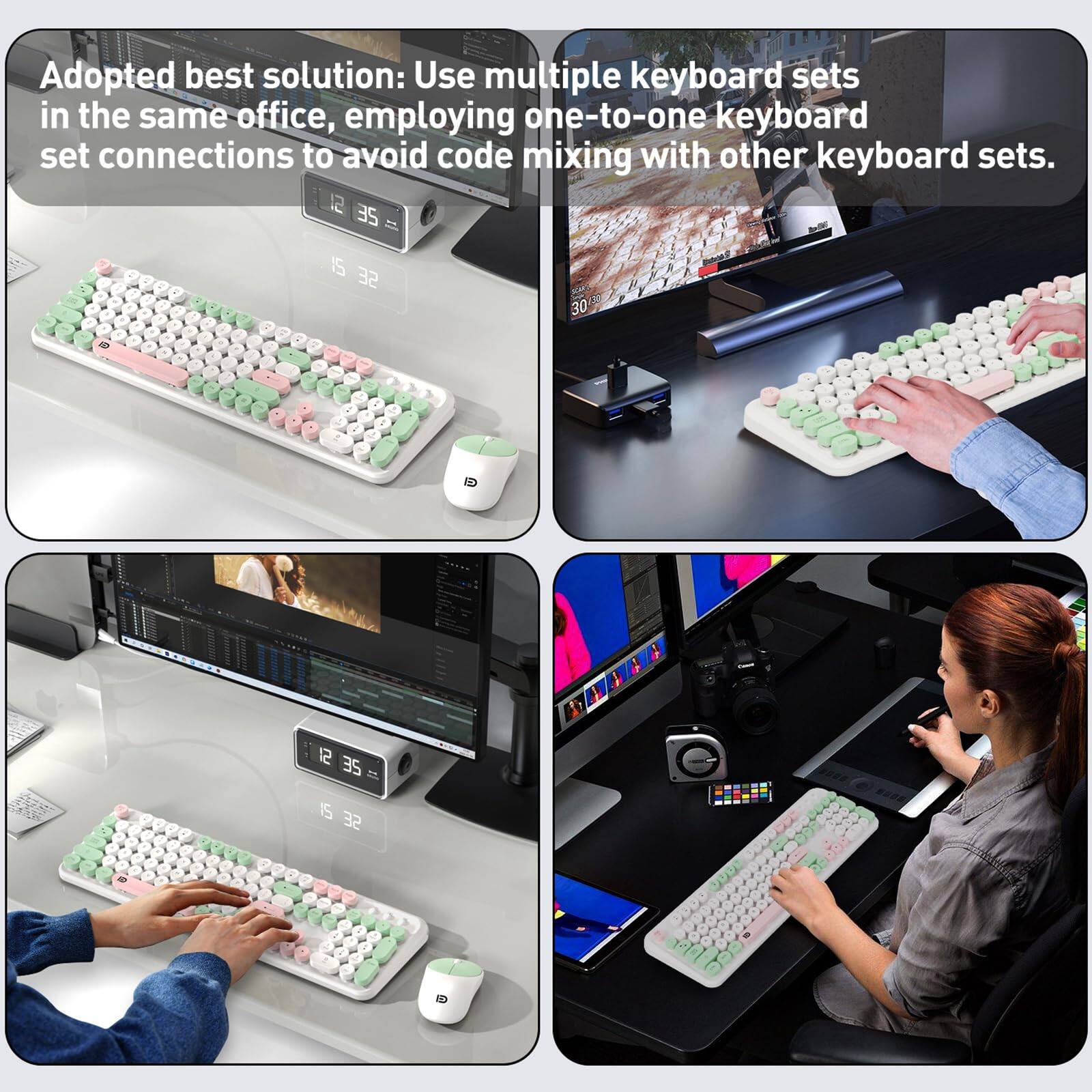 Adopted best solution: Use multiple keyboard sets in the same office, employing one-to-one keyboard set connections to avoid code mixing with other keyboard sets.