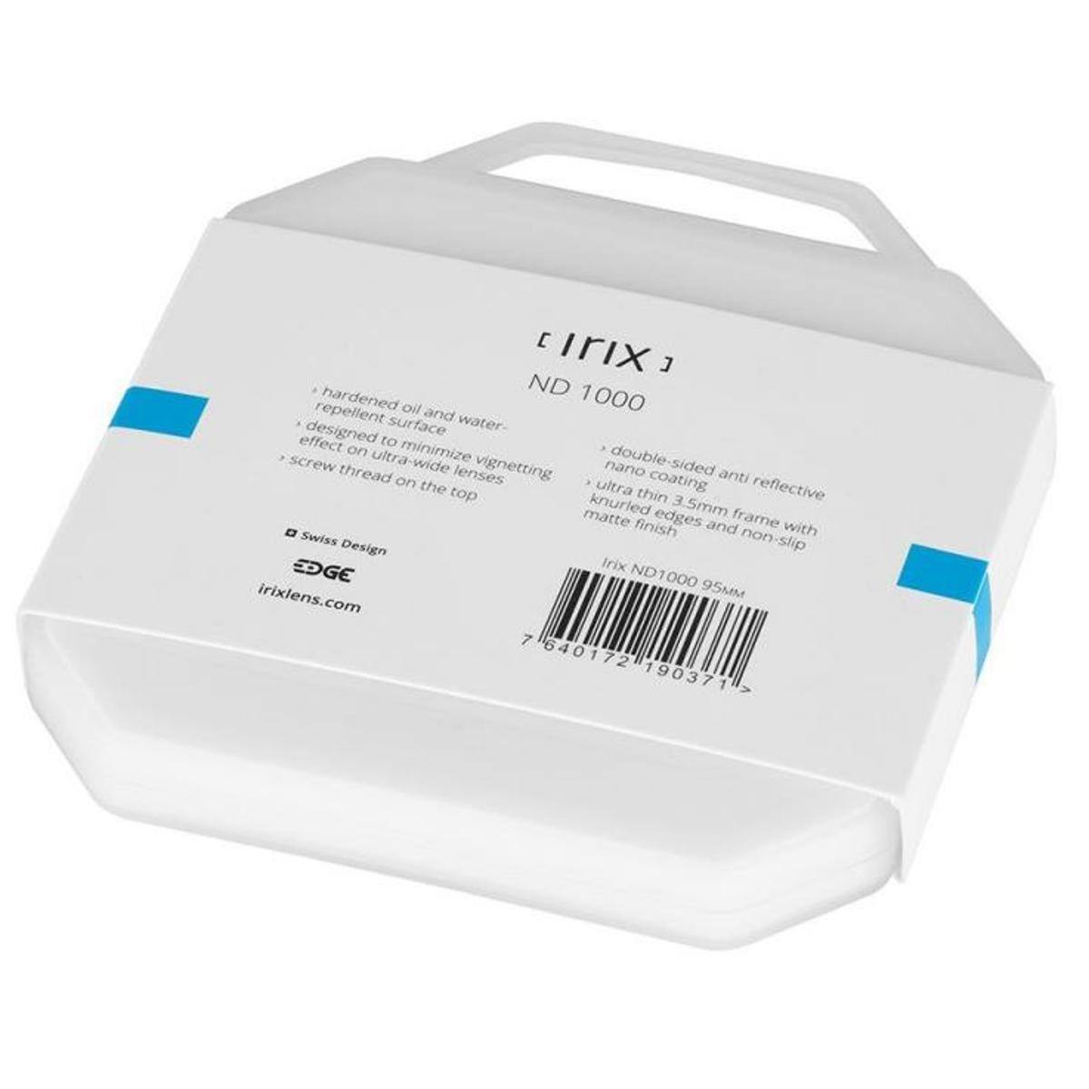 Irix J ND 1000

- hardened oil and water-repellent surface
- designed to minimize vignetting effect on ultra-wide lenses
- screw thread on the top

- double-sided anti-reflective nano coating
- ultra thin 3.5mm frame with knurled edges and non-slip matte finish

Swiss Design
irixlens.com

7 640172 190371