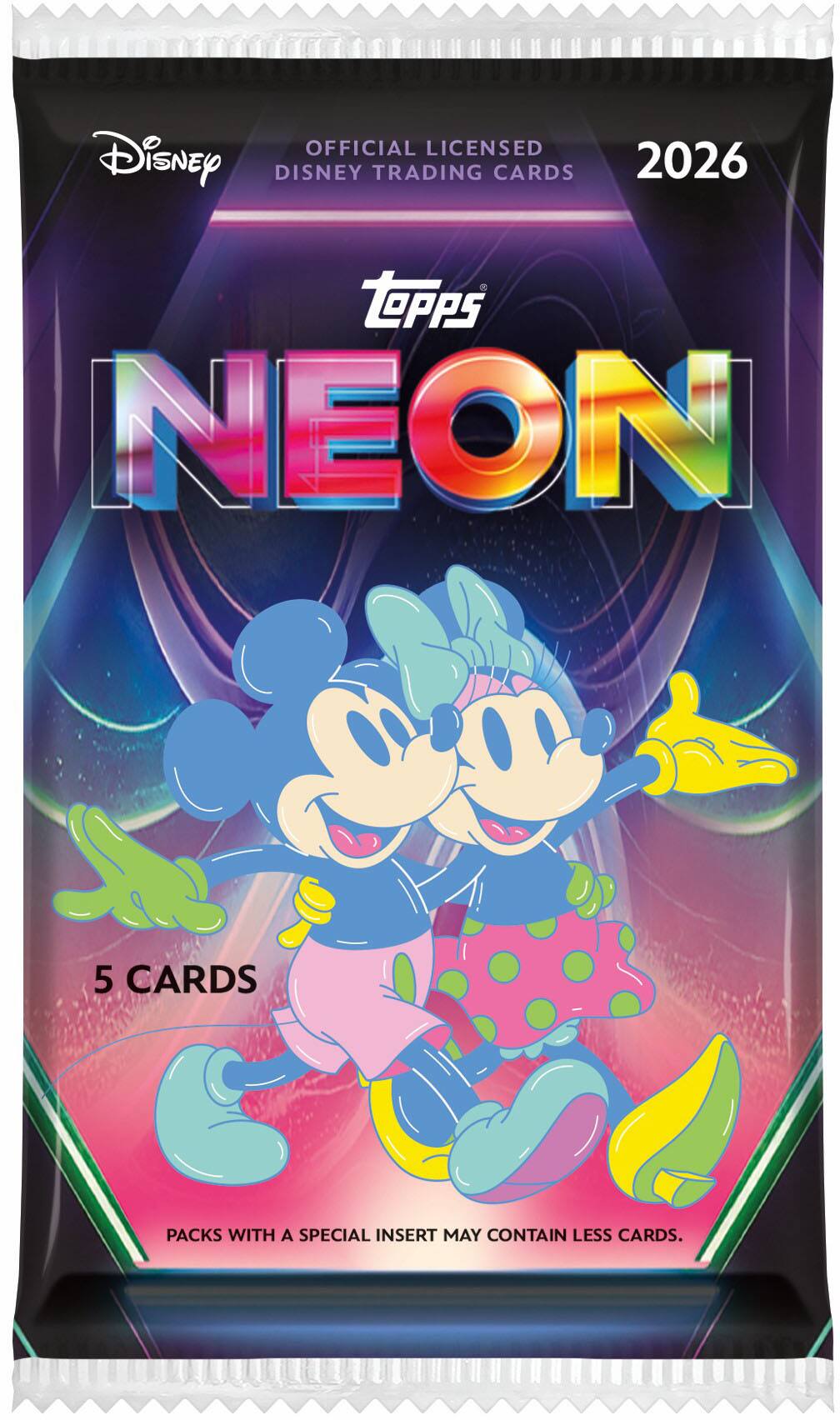 OFFICIAL LICENSED Disney DISNEY TRADING CARDS 2026 TOPPS NEON 5 CARDS PACKS WITH A SPECIAL INSERT MAY CONTAIN LESS CARDS.