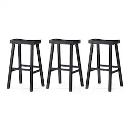 Maven Lane - Vincent Wooden Rustic Aesthetic Kitchen Bar Stool, Set of 3 - Antiqued Black
