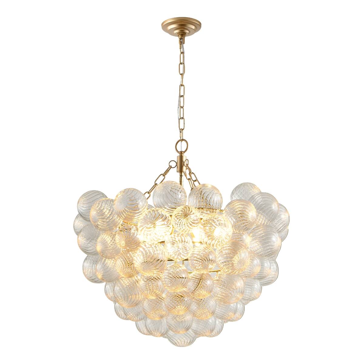 Alt View 6. Loheer - Loheer Gold Pendant Light Chandelier with Threaded Clear Glass Globe Shade, Adjustable Height.