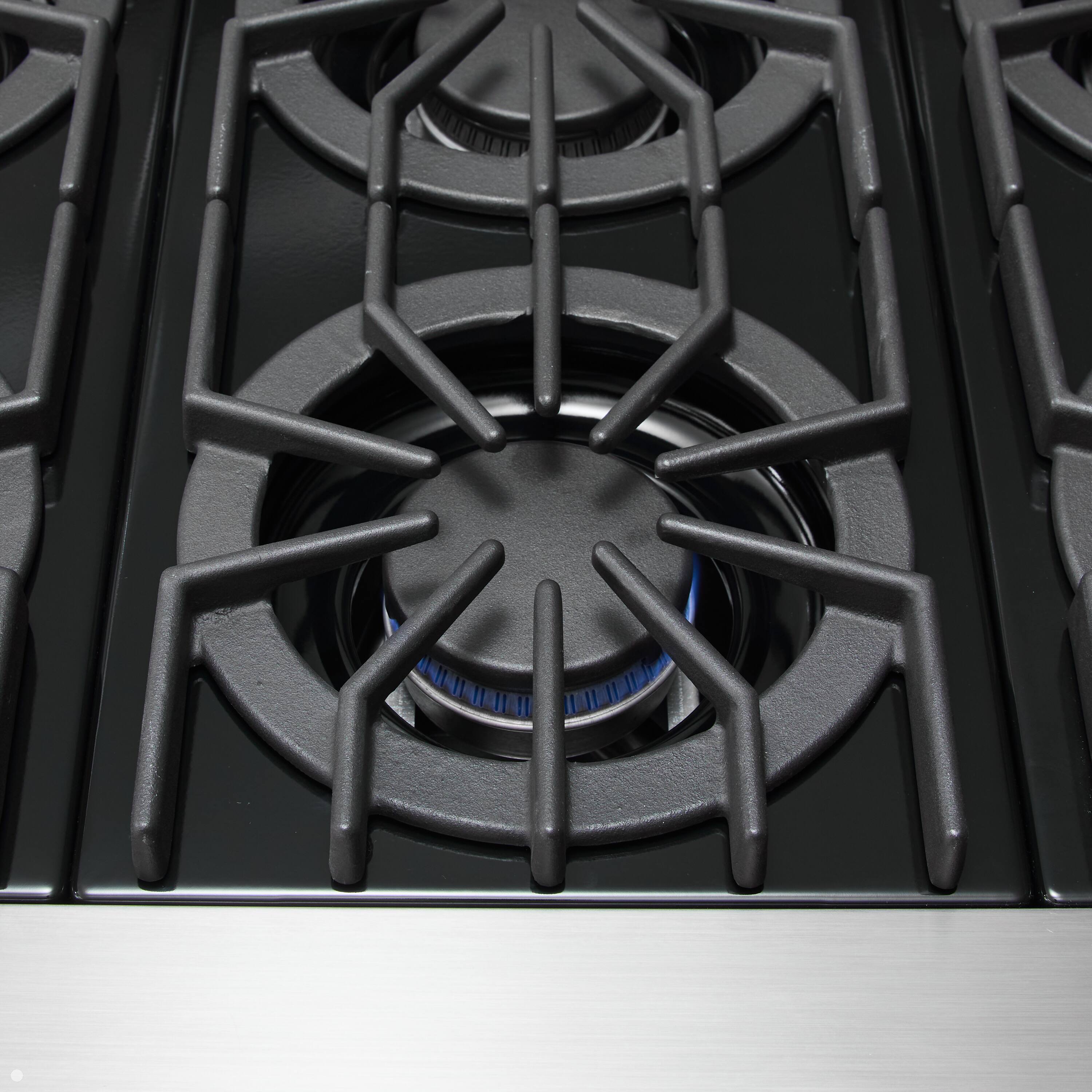 Alt View 4. Viking - Pro 5 Series 6.1 Cu. Ft. Freestanding Open 8 Burner Gas Convection Range - Nantucket w. Brushed Brass - Nantucket.