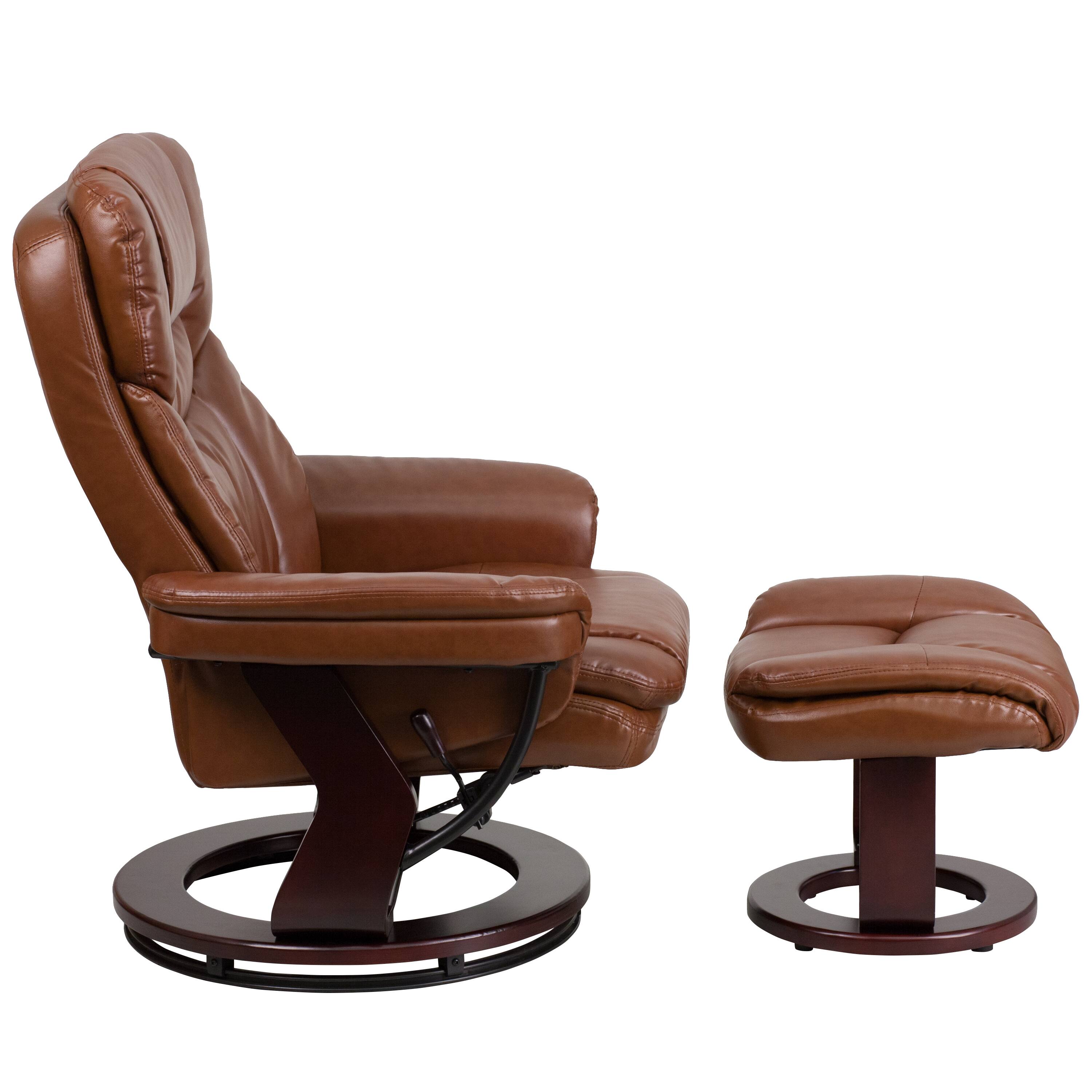Alt View 5. Emma + Oliver - Multi-Position Recliner & Curved Ottoman with Swivel Wood Base - Brown Vintage.