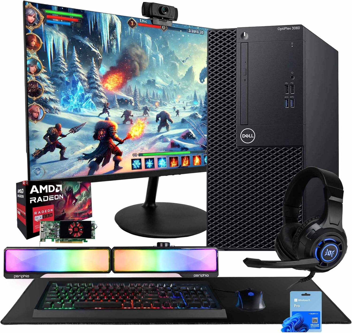 Dell - Refurbished Excellent - Optiplex 3060 Tower Computer Hexa Intel i5 - AMD Radeon RX 550 - 32GB RAM- 250GB NVMe+1TB SSD - Win 11 Pro - Black