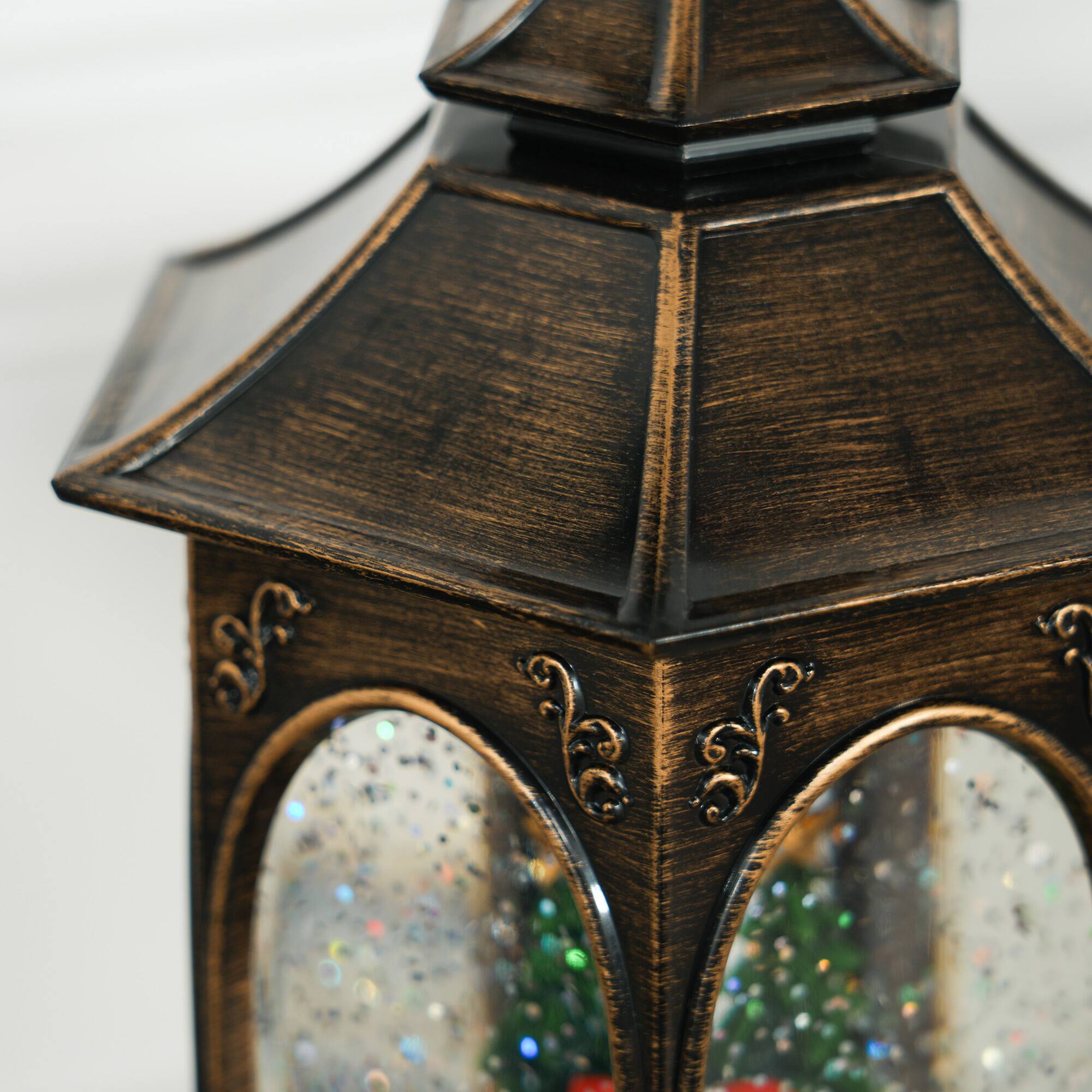 Alt View 8. Homcom - Christmas Snow Globe Lantern with Music & Lights, Musical with Swirling Glitter, Battery, Bronze - Bronze.