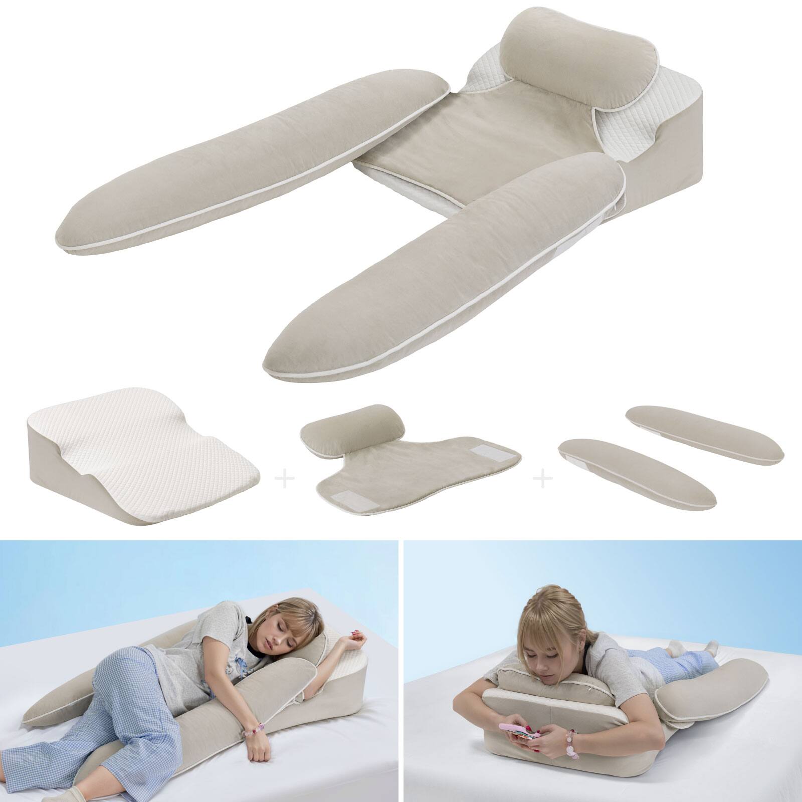 Angle. wowmax - Side Sleeper Pillow - H-Shaped for Neck, Back & Shoulder Pain Relief, Washable Cover (Beige) - Beige.