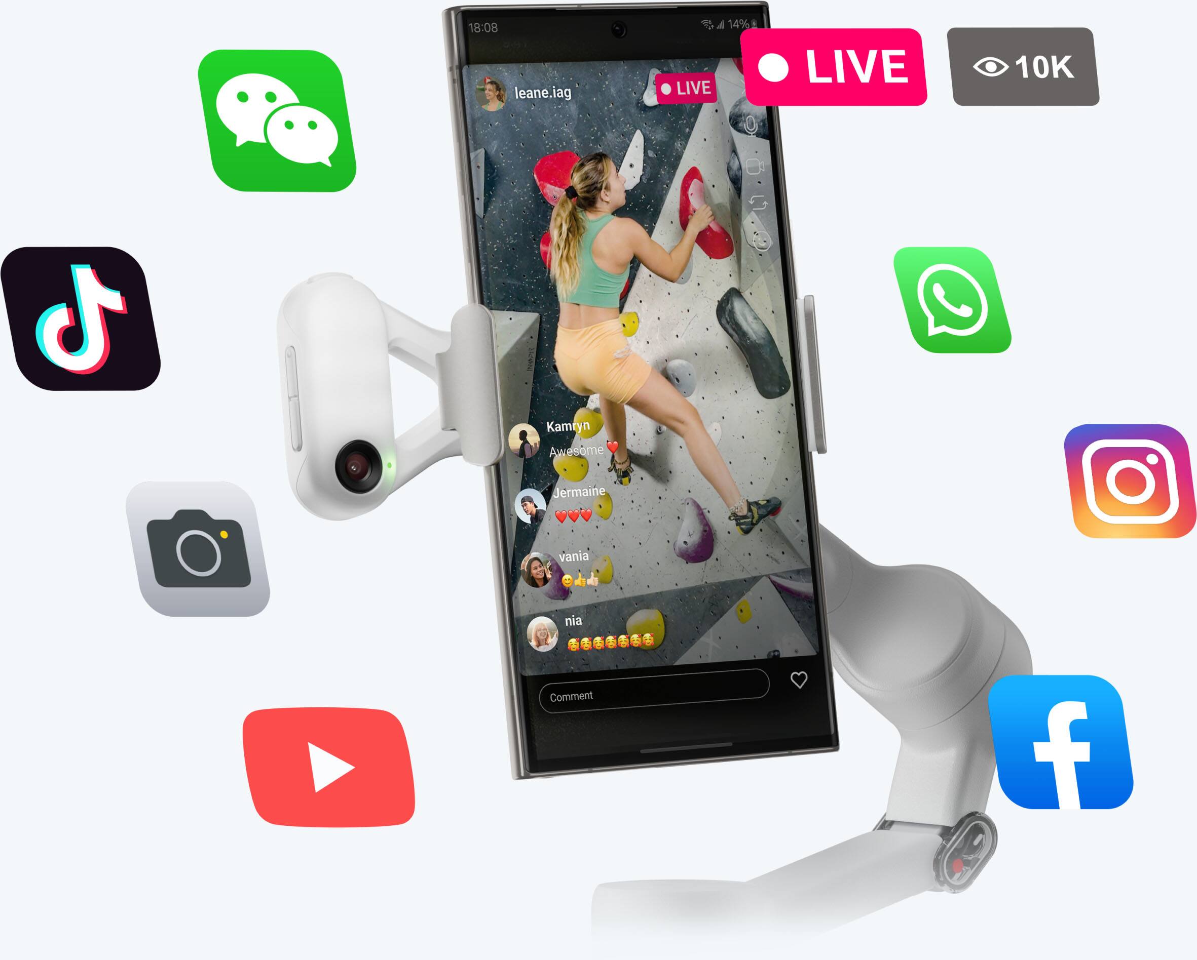 The text on the image reads: "18:08 leane.iag 14% LIVE LIVE 10K Kamryn Awesome Aw  Jermaine vania nia Comment f." This text is a combination of various social media and online communication platforms. The text seems to be a comment or a message from someone, possibly discussing a live event or a video.