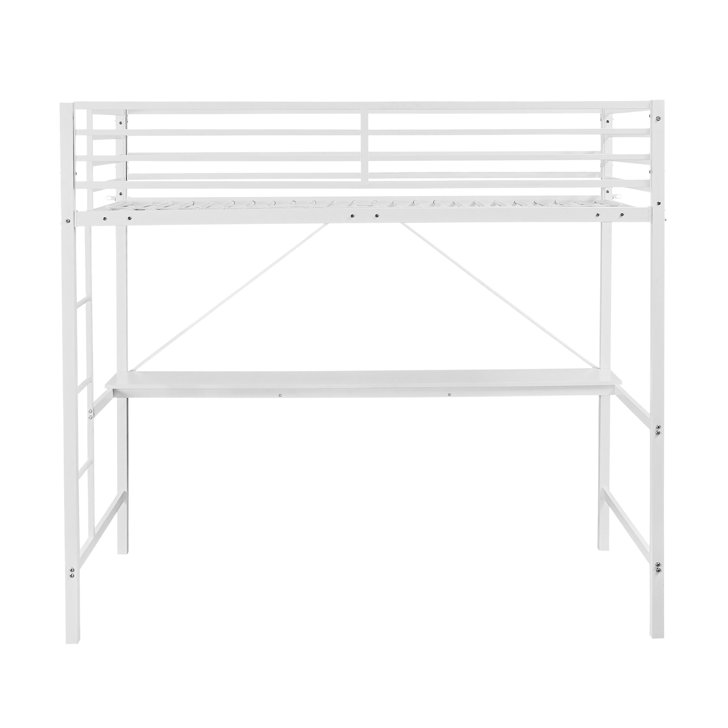 Alt View 9. Emma + Oliver - Jensen Metal Loft Bed Frame with Desk, Protective Guard Rails and Ladder for Kids, Teens and Adults - White.