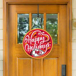 Evergreen Enterprises - Kansas City Chiefs 18" Happy Holidays Wooden Round Door Sign - Multicolor