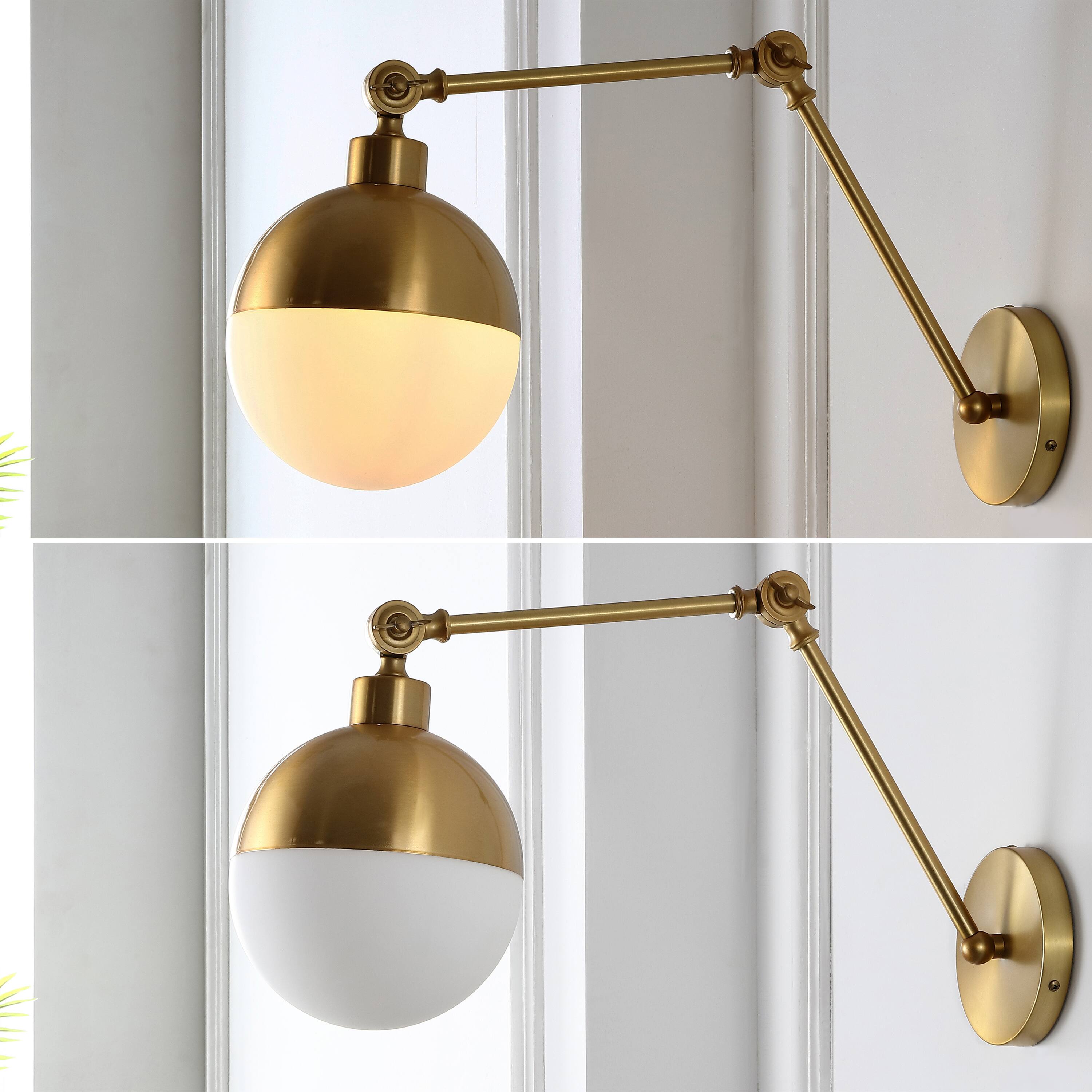 Alt View 3. Jonathan Y - Alba 8" 1-Light Modern Industrial Adjustable Swing Arm Metal Frosted Glass Globe LED Sconce, Brass Gold/Frosted - Brass Gold.