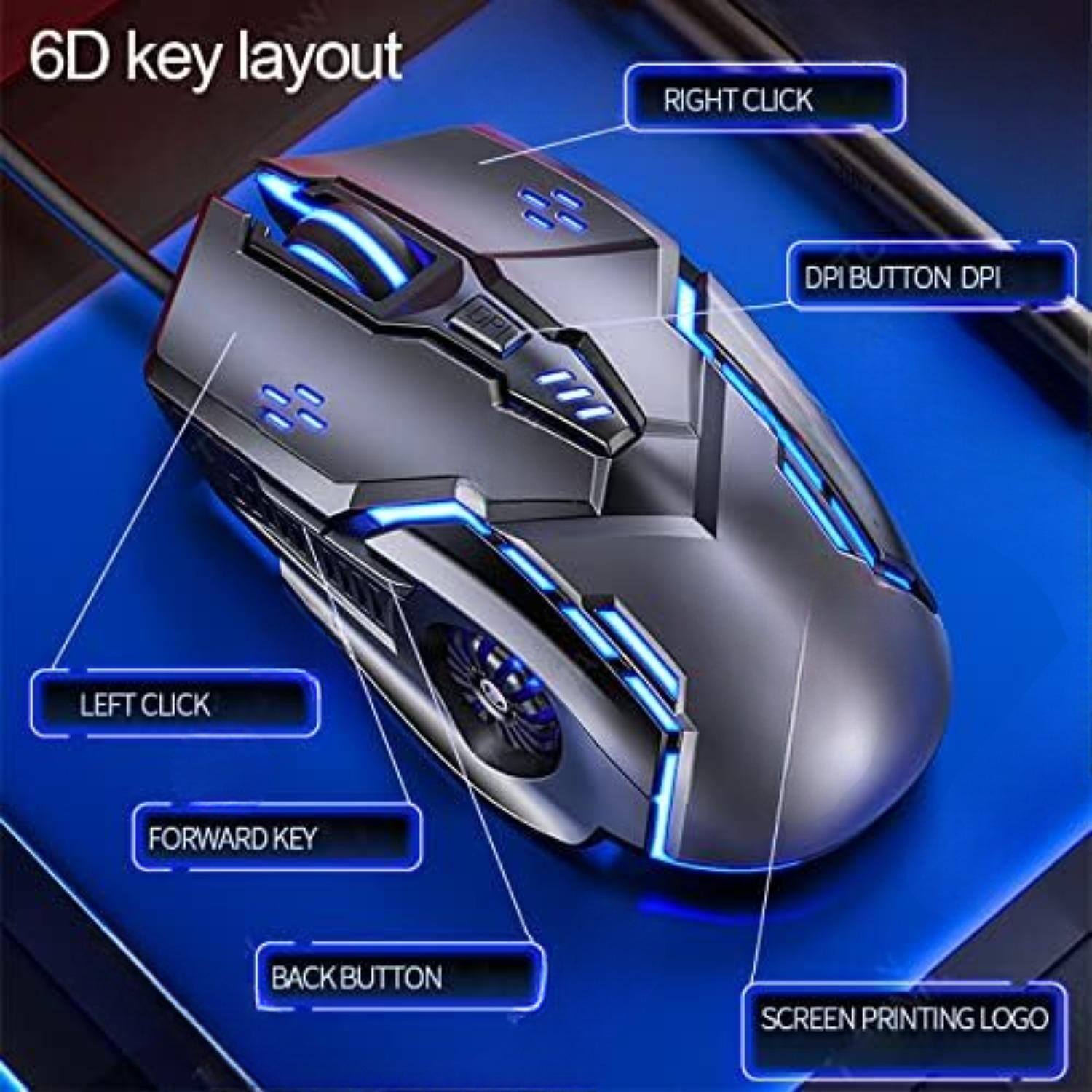 6D key layout

- RIGHT CLICK
- DPI BUTTON DPI
- LEFT CLICK
- FORWARD KEY
- BACK BUTTON
- SCREEN PRINTING LOGO