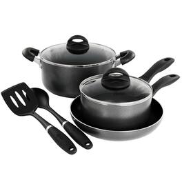 Oster - Clairborne 7 Piece Non Stick Aluminum Cookware Set in Granite Grey - Gray
